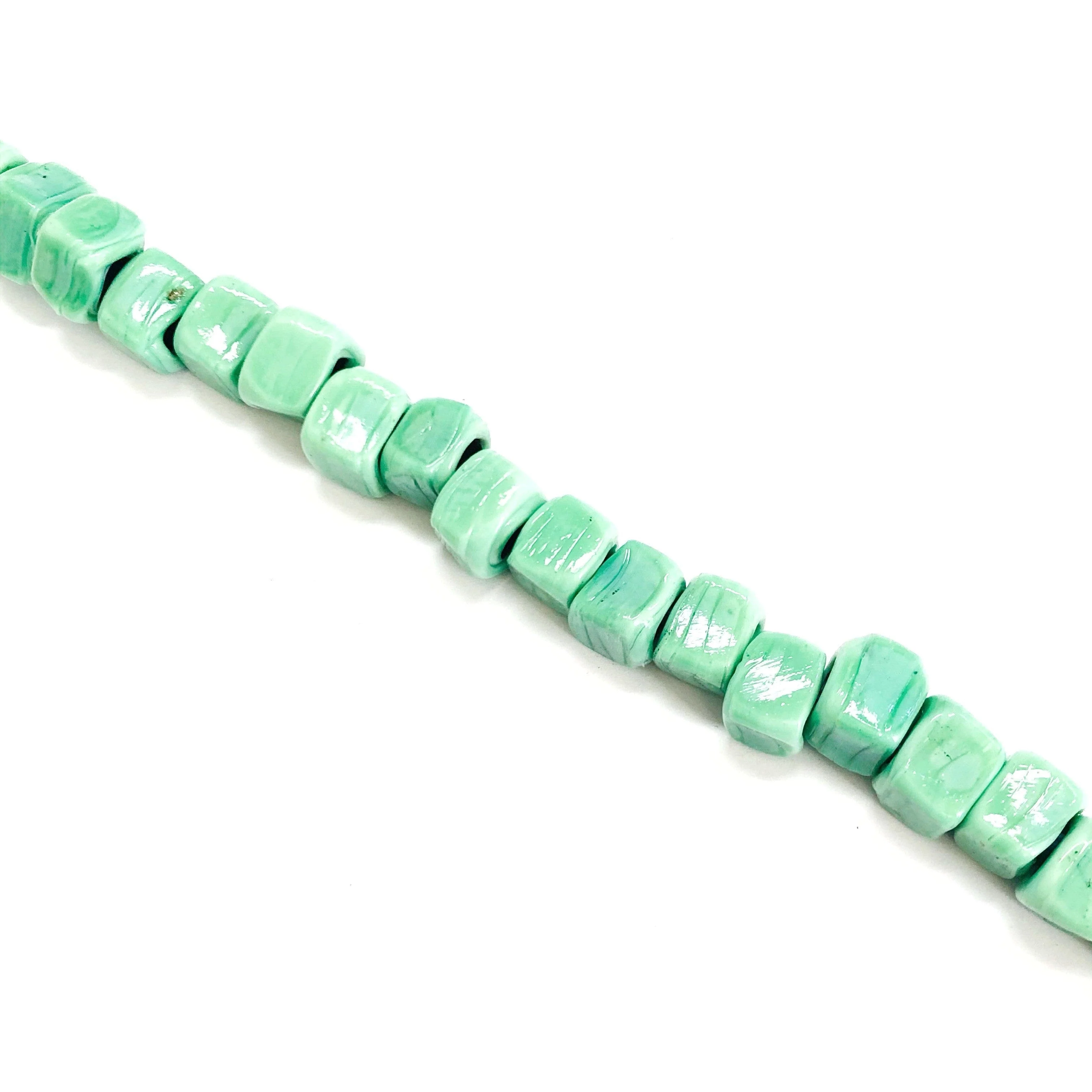Hand Made Glass Cube Beads, Large Hole Traditional Lampwork Glass Beads, 10 Beads-MINT - Image 4