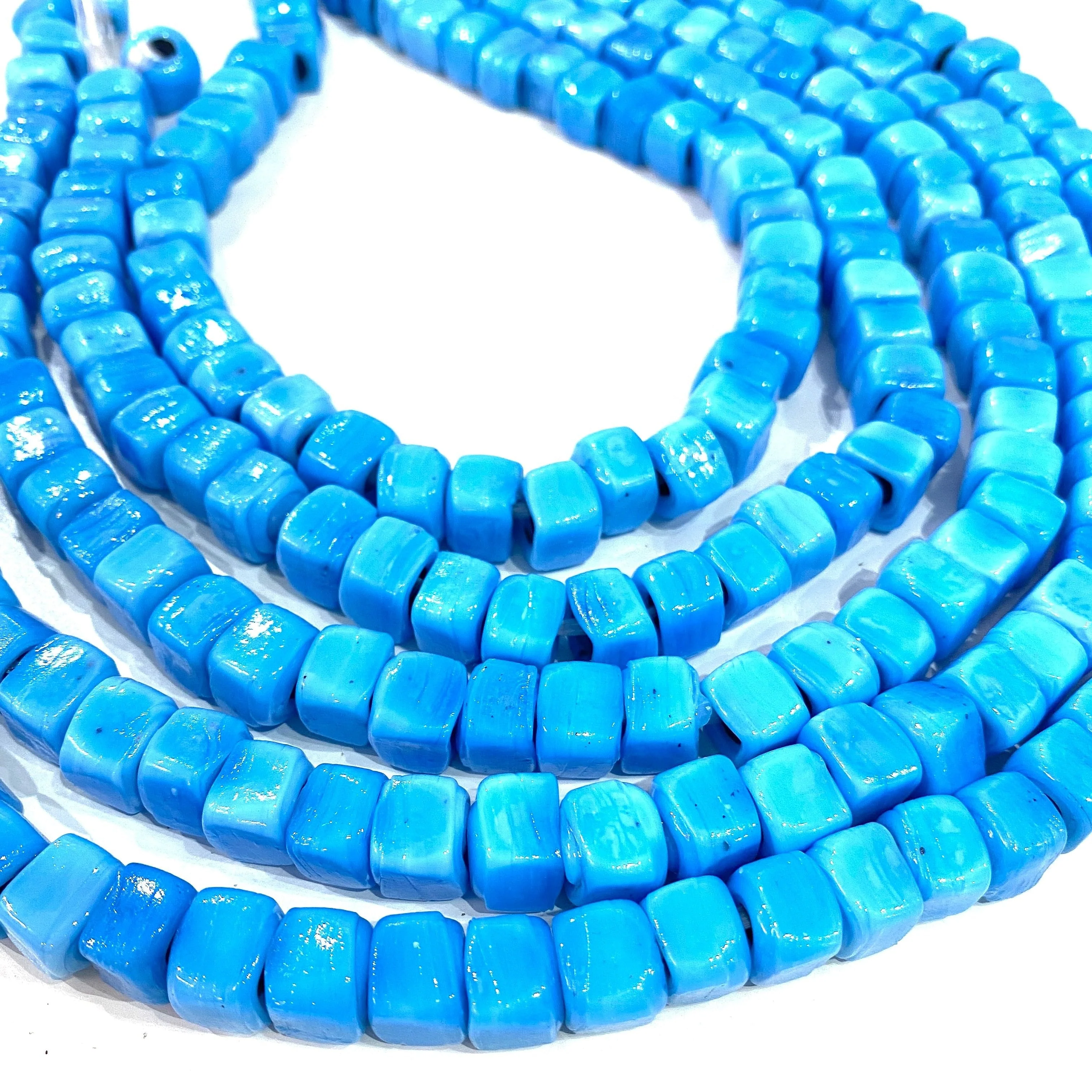 Hand Made Glass Cube Beads, Large Hole Traditional Lampwork Glass Beads, 10 Beads-BLUE - Image 4