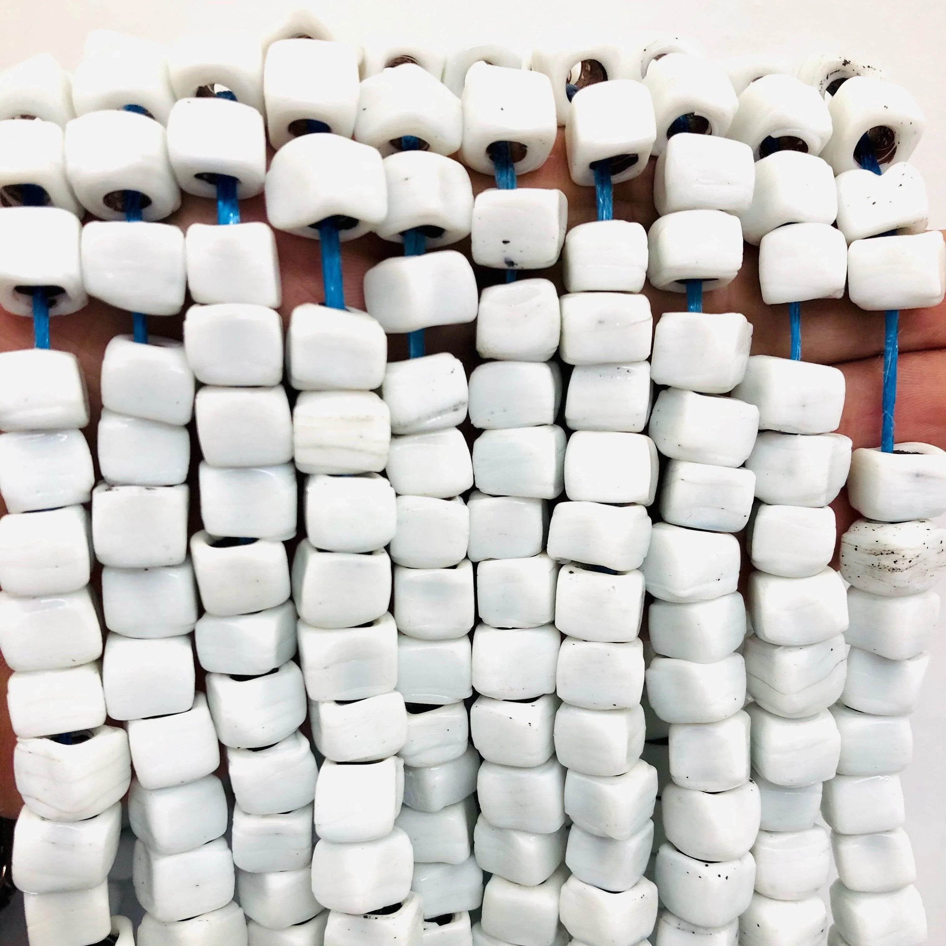 Hand Made Glass Cube Beads, Large Hole Traditional Lampwork Glass Beads, 10 Beads-White - Image 3