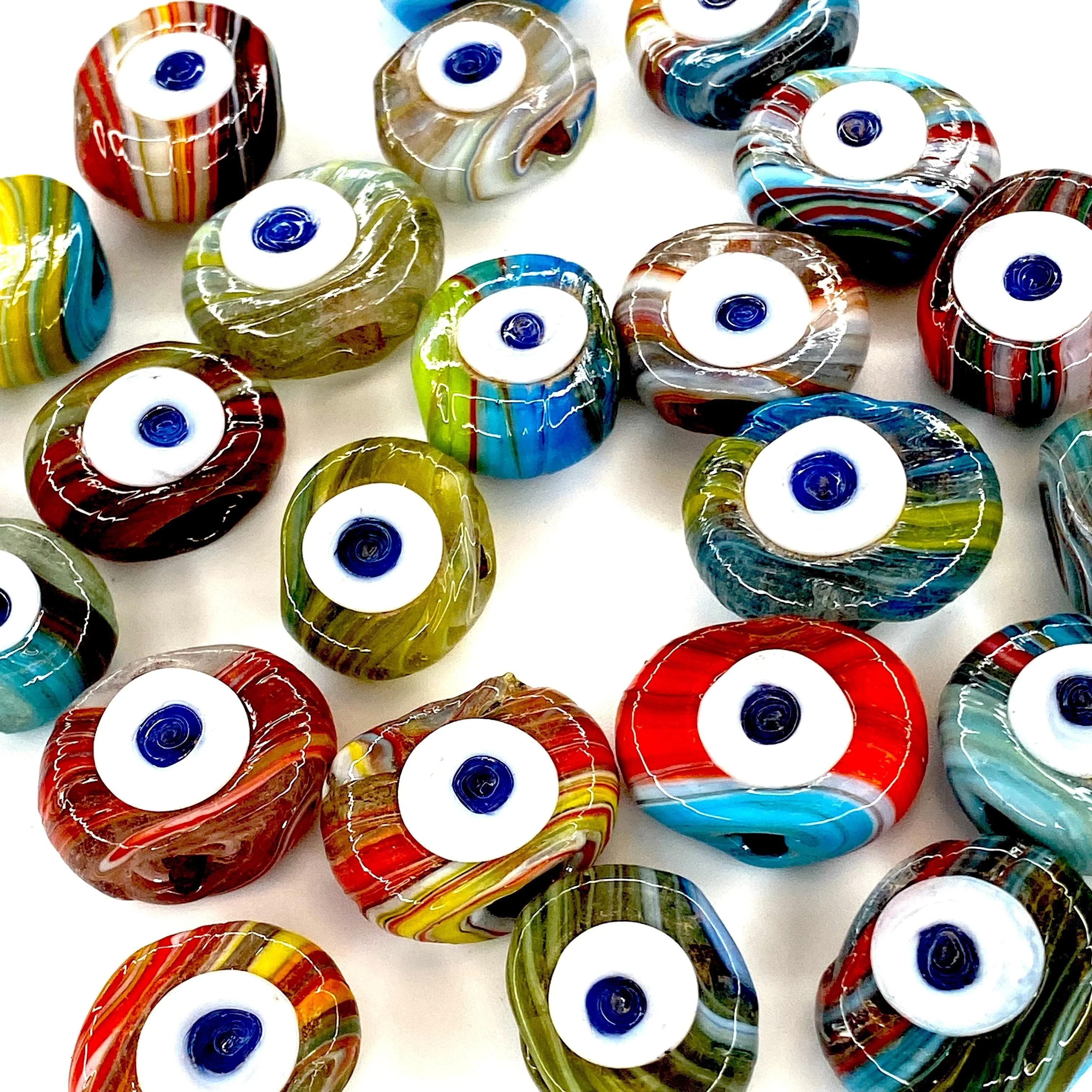Traditional Turkish Artisan Handmade Glass Evil Eye Beads, Large Hole Evil Eye Glass Beads, Assorted 5 Beads per pack - Image 2