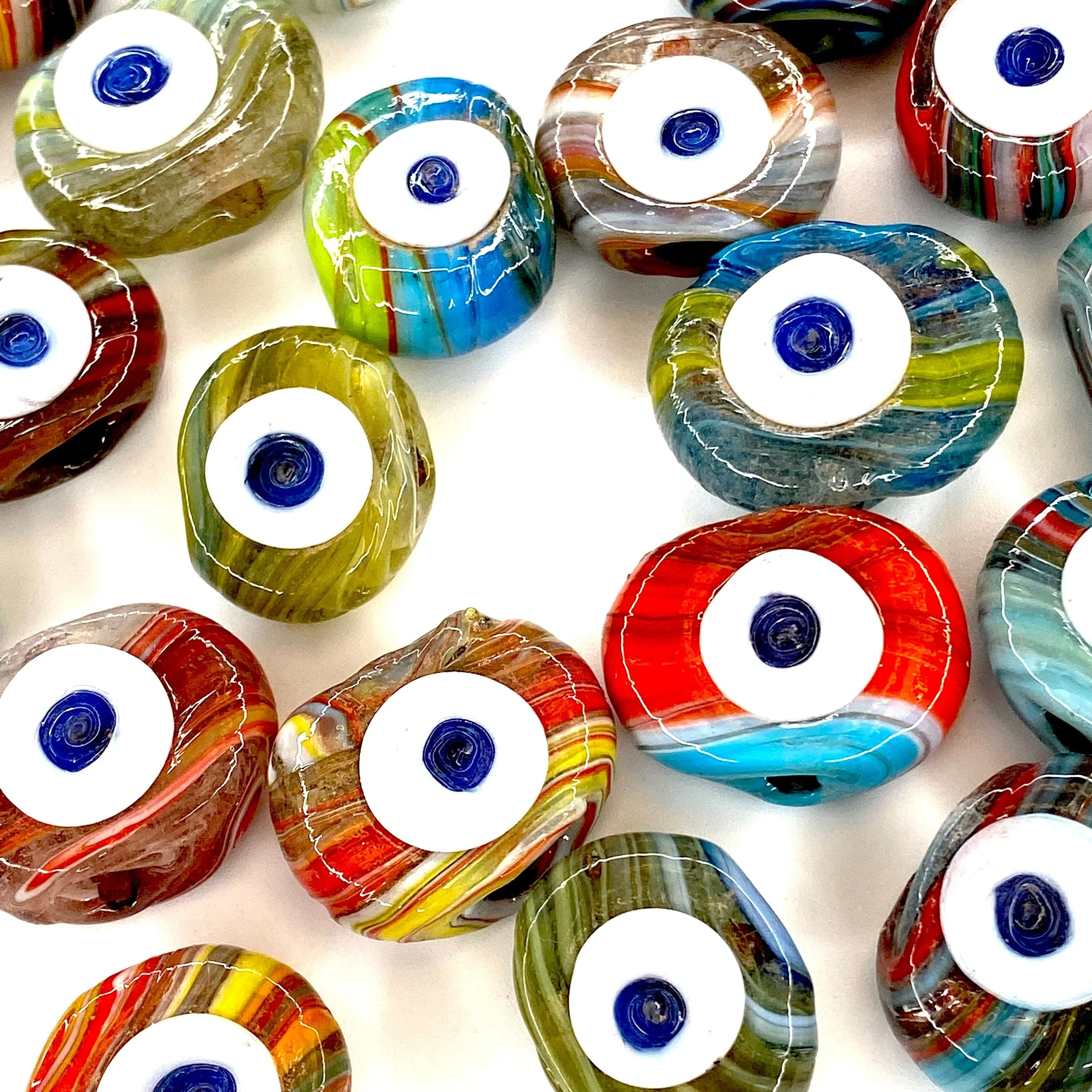 Traditional Turkish Artisan Handmade Glass Evil Eye Beads, Large Hole Evil Eye Glass Beads, Assorted 5 Beads per pack - Image 3