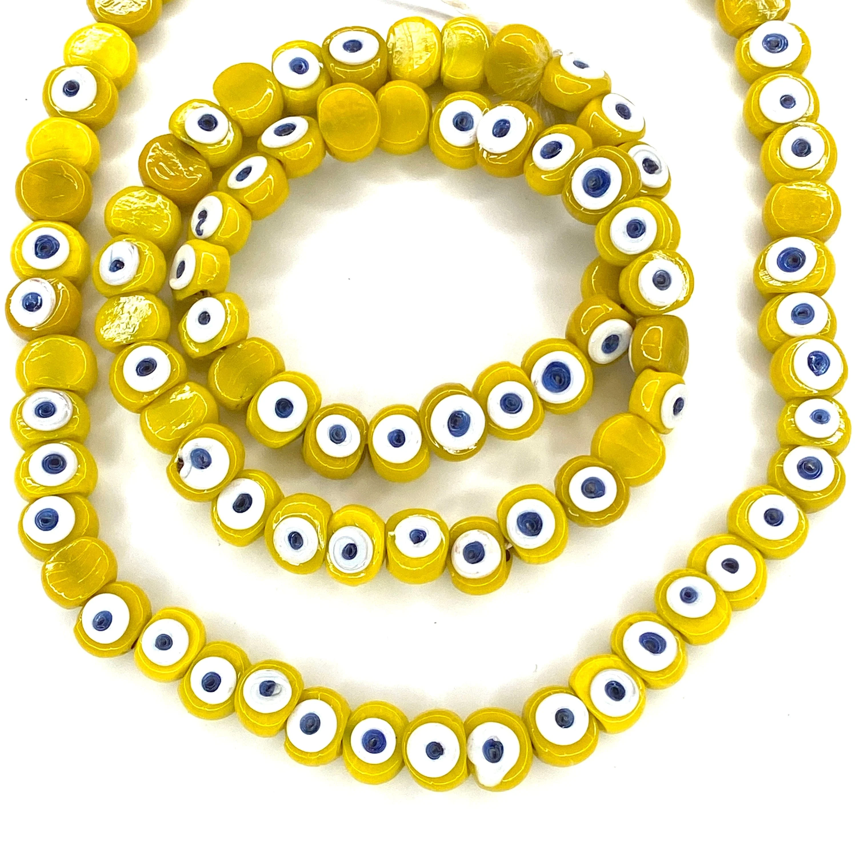 Traditional Turkish Artisan Handmade Glass Evil Eye Beads, Large Hole Evil Eye Glass Beads,  5 Beads per pack