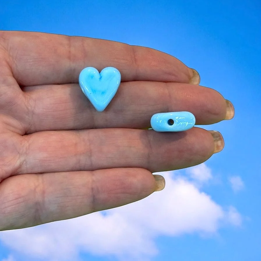 Hand Made Murano Glass Lt Blue Heart Charm