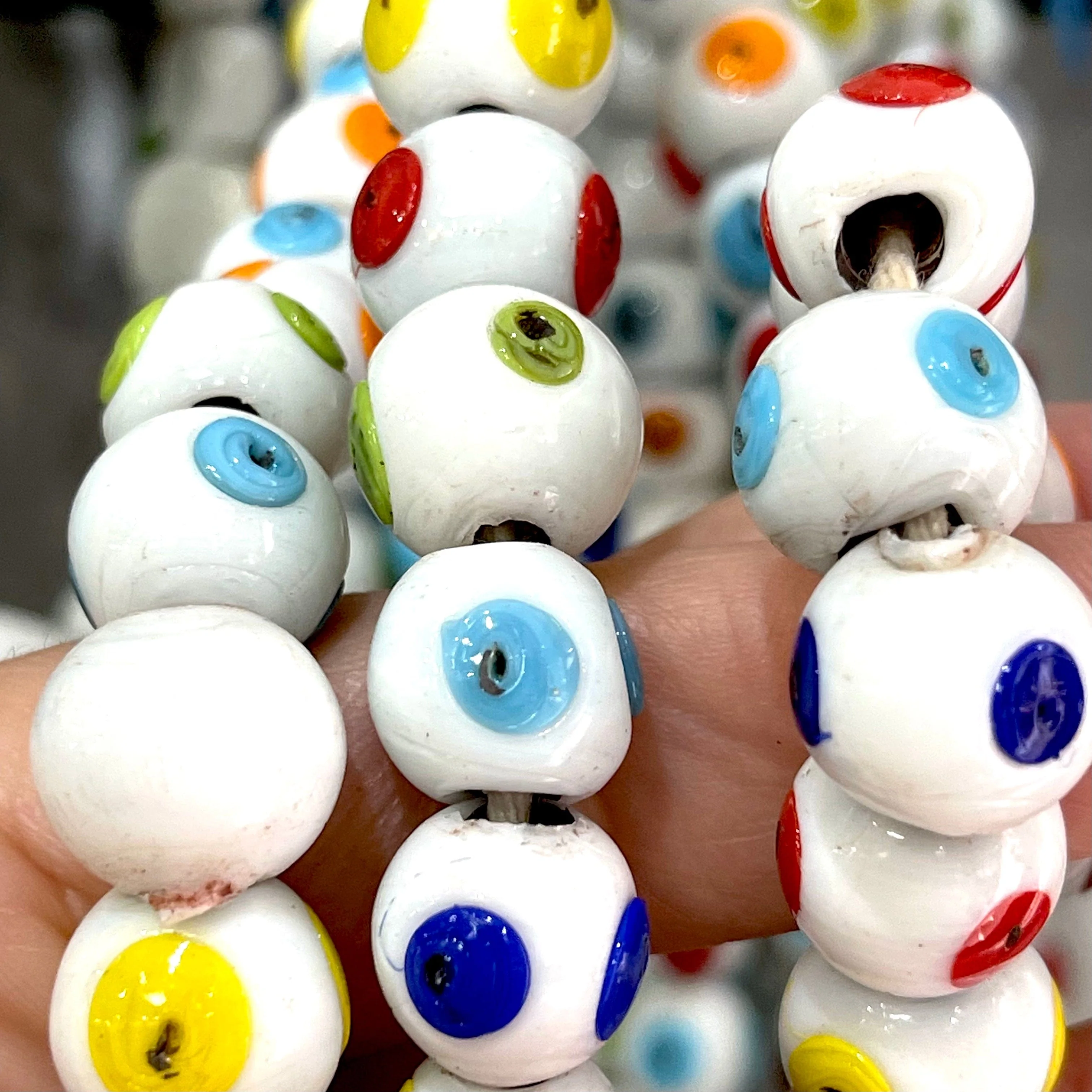 Traditional Turkish Artisan Handmade Round Evil Eye Glass Beads, Large Hole Glass Beads, 10 Beads in a pack - Image 3