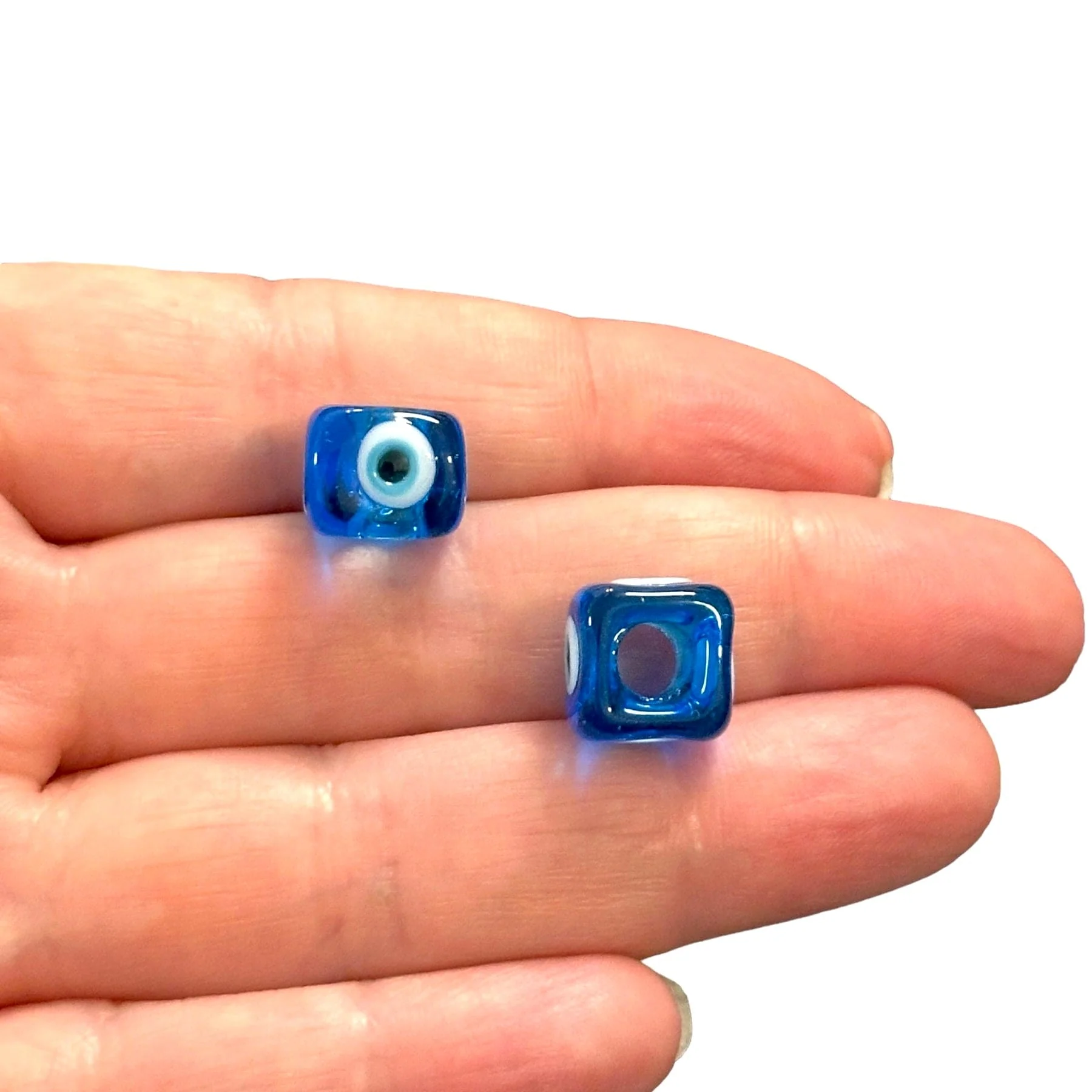 Hand Made Murano Glass Square Beads Featuring 4-Side Evil Eye, 2 pcs in a pack - Image 2