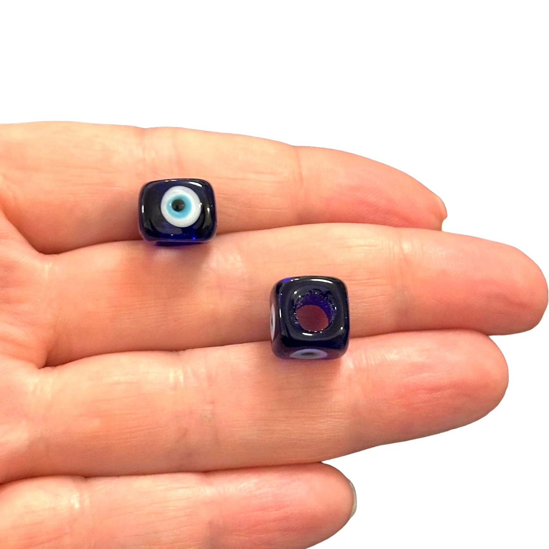 Hand Made Murano Glass Square Beads Featuring 4-Side Evil Eye, 2 pcs in a pack - Image 2