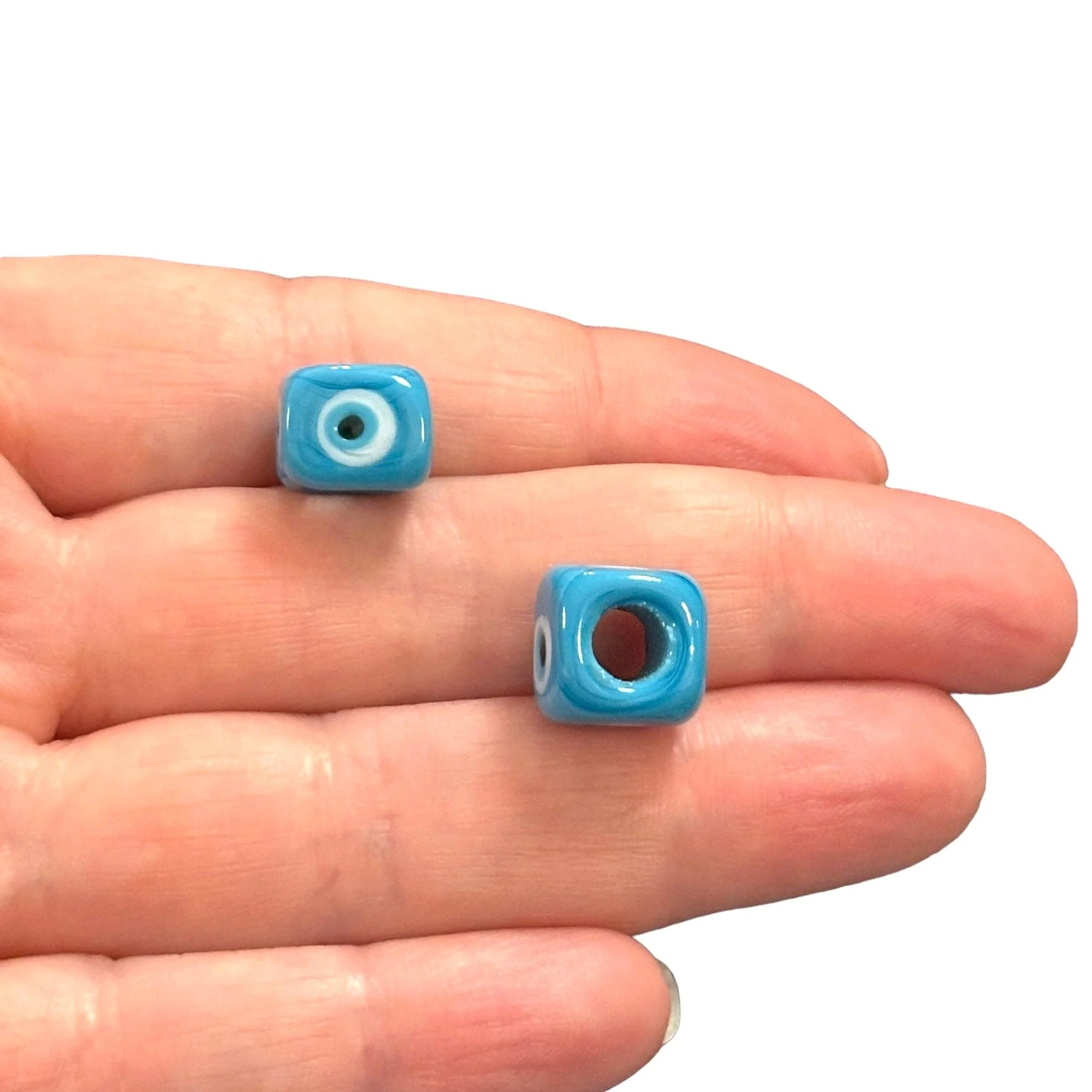 Hand Made Murano Glass Square Beads Featuring 4-Side Evil Eye, 2 pcs in a pack - Image 2