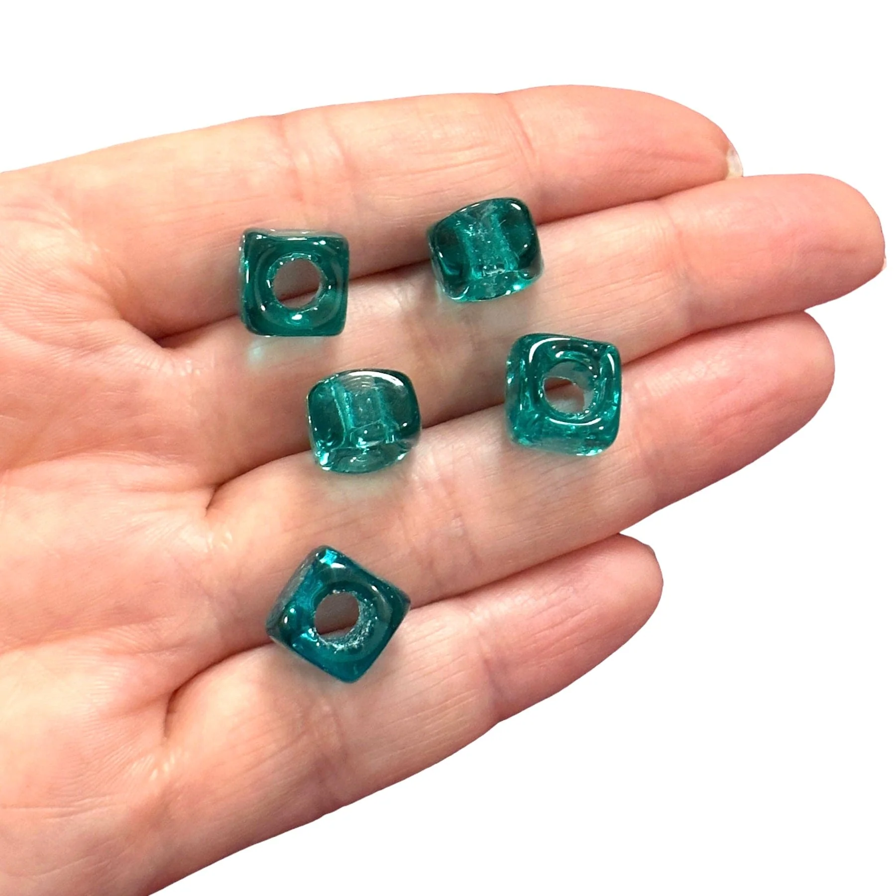 Hand Made Murano Glass Square Beads With 5mm Holes, 5 pcs in a pack