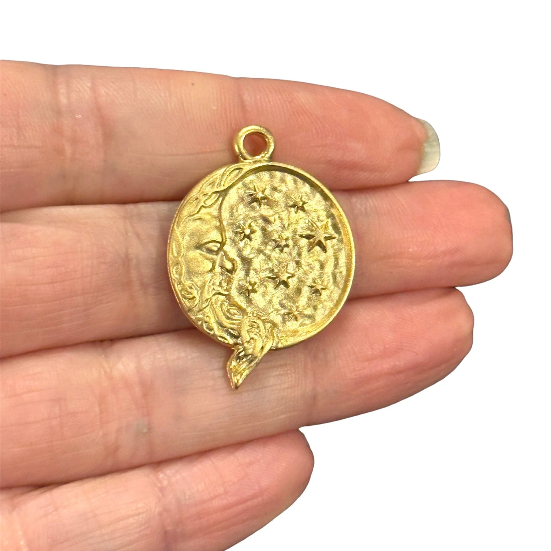 Matte Gold Plated Crescent Moon and Stars Charm