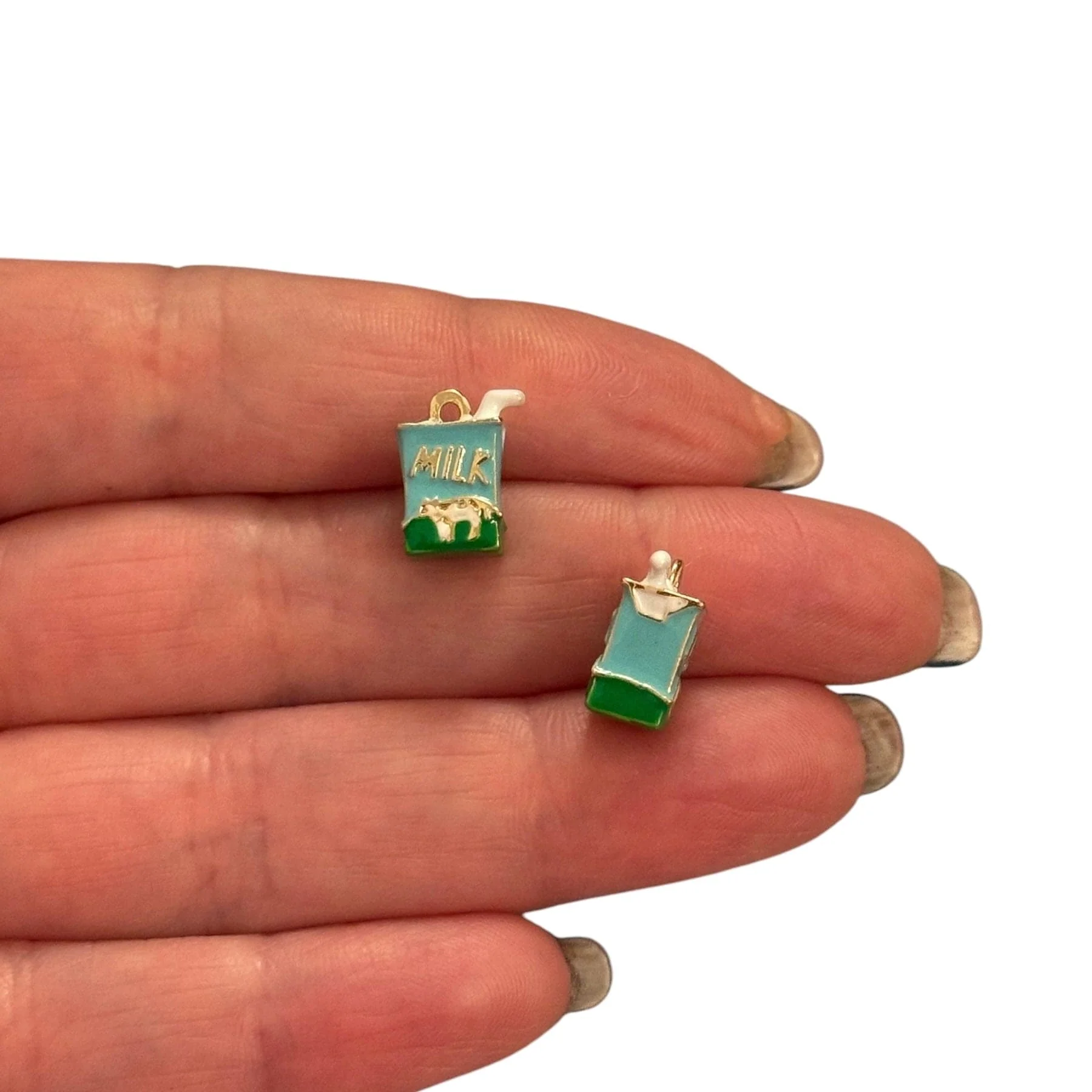 Milk Carton Charm – 3D Enamelled Brass Pendant | Cute Dairy Charm | 24K Gold Plated | Mini Food Charm for Necklaces, Earrings, Bracelets, DIY Jewelry - Image 2