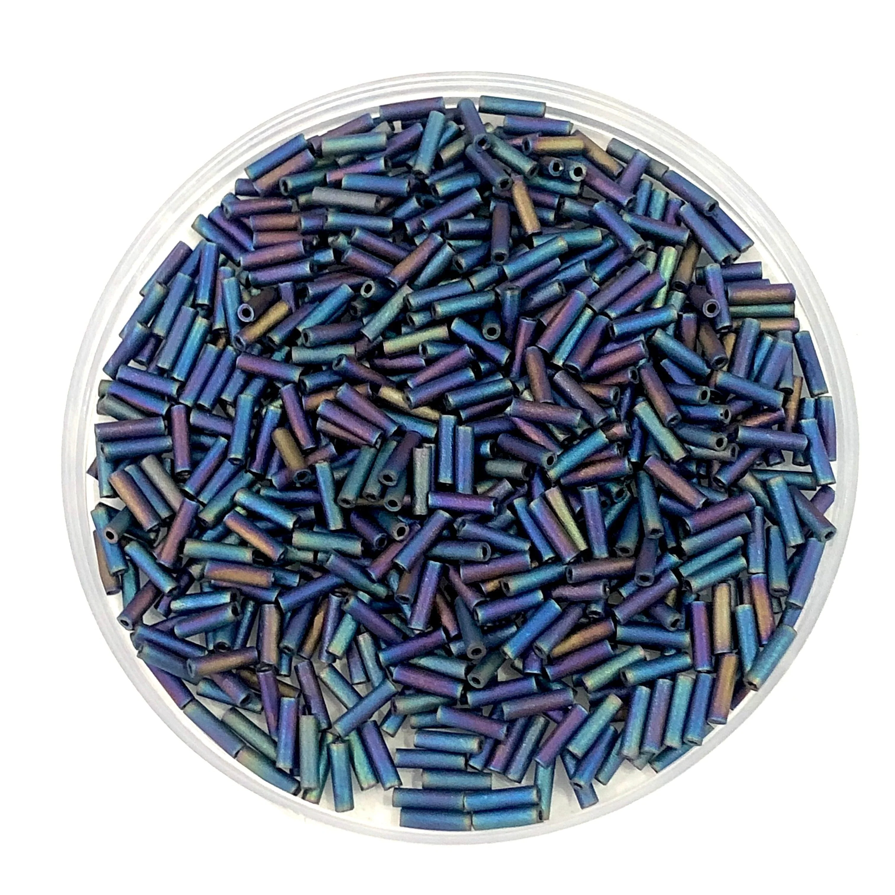Miyuki Bugles size 6mm 0401FR Matted Multi Iris 10 grams.