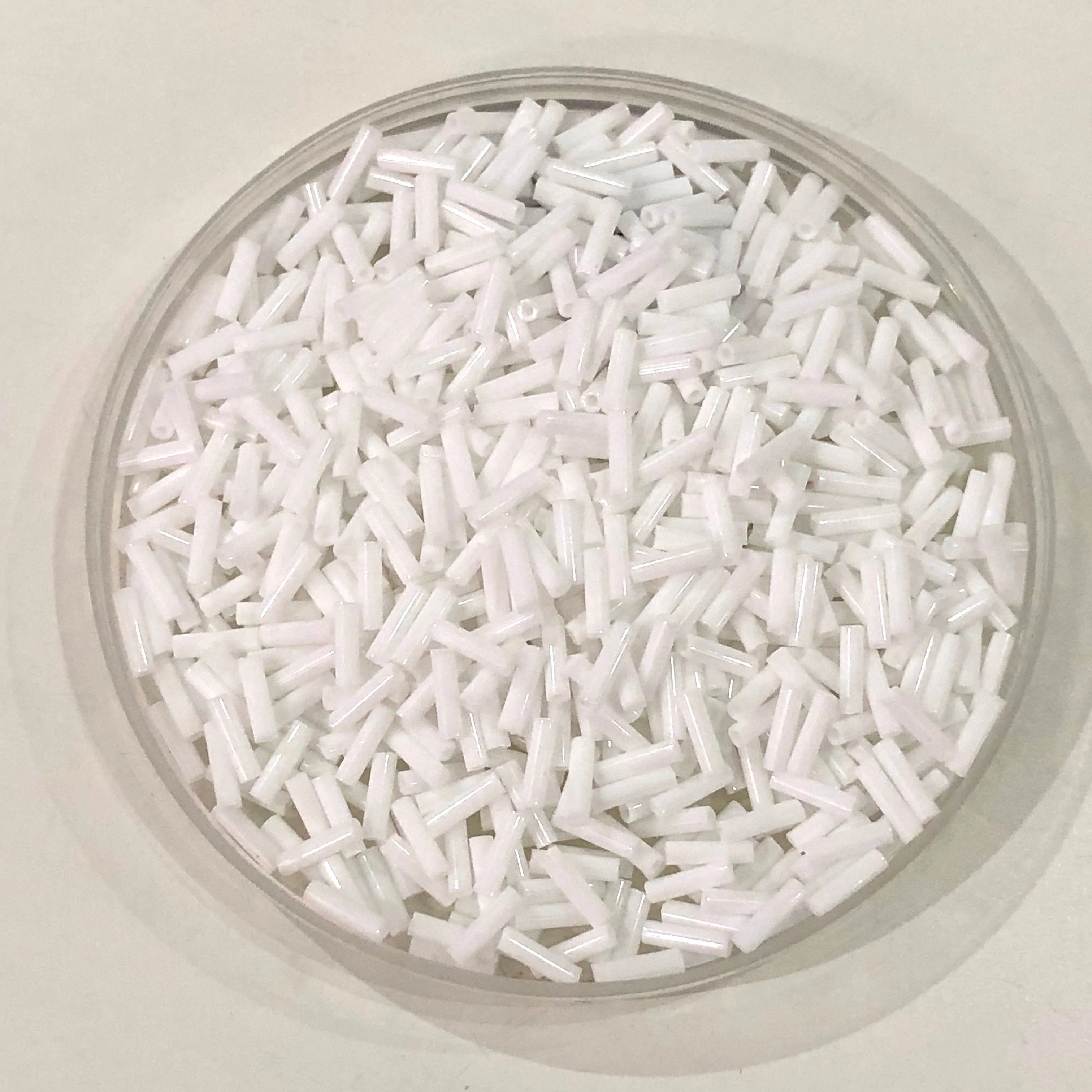 Miyuki Bugles size 6mm 0402 White Opaque , 10 grams.
