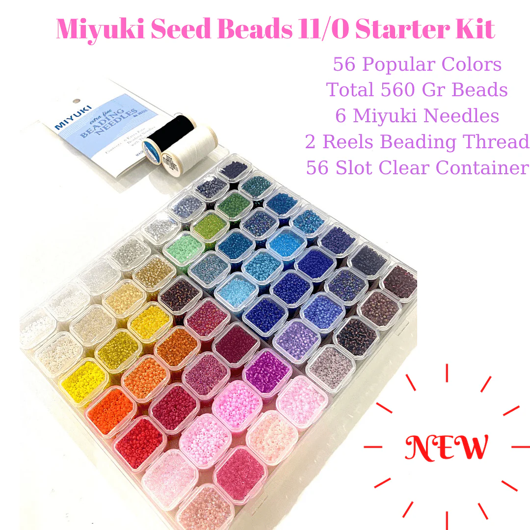 Miyuki Seed Beads Starter Set, 56 Colours 560 Gr 11/0 Round Seed Beads, Needle, Thread,Container