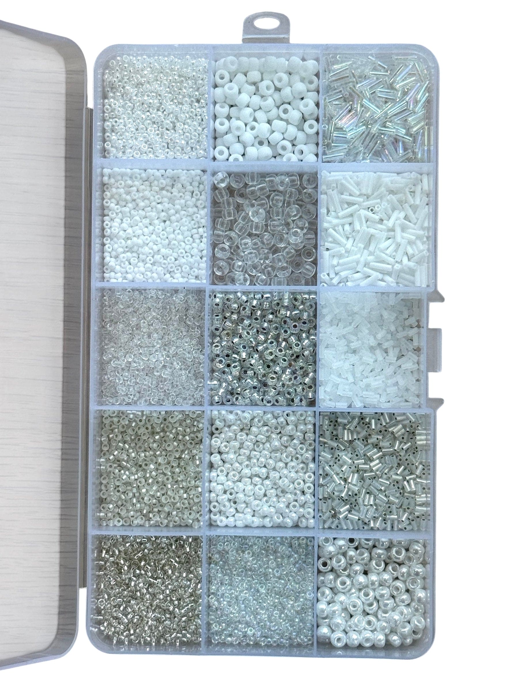 Miyuki Whites Collection – Elegant Seed Beads & Bugles Set in Organizer Box 15 Colors - Image 3