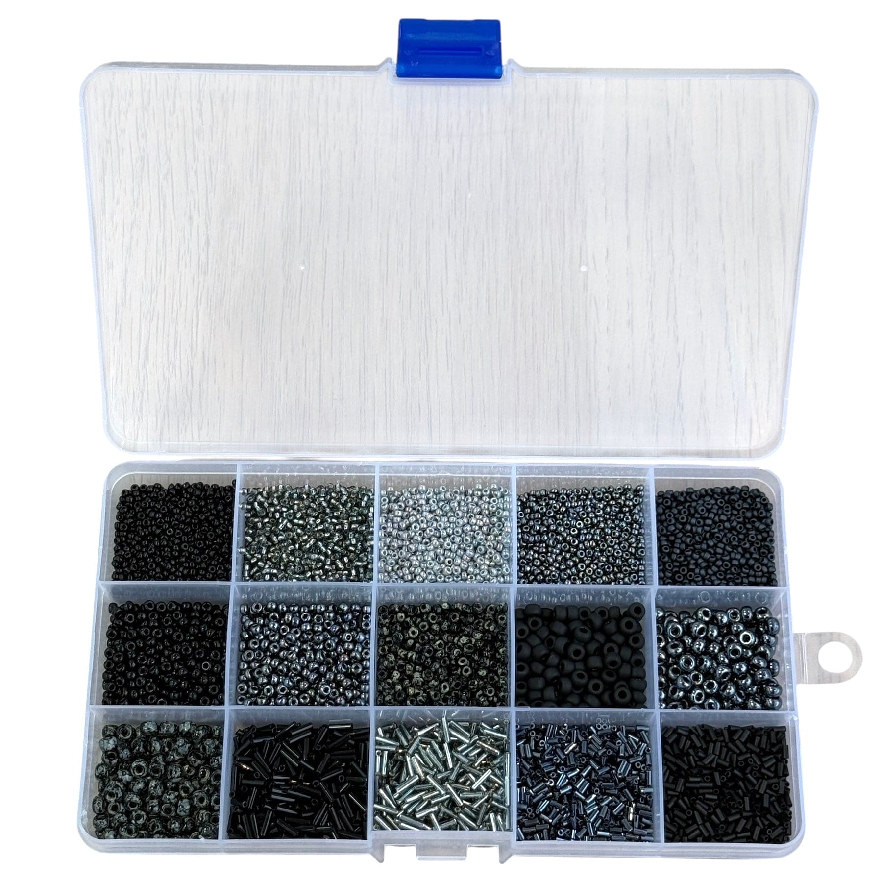 Miyuki Monochrome Elegance Set – Black, Grey & Gunmetal Beads & Bugles in Organizer Box 15 Colors - Image 4