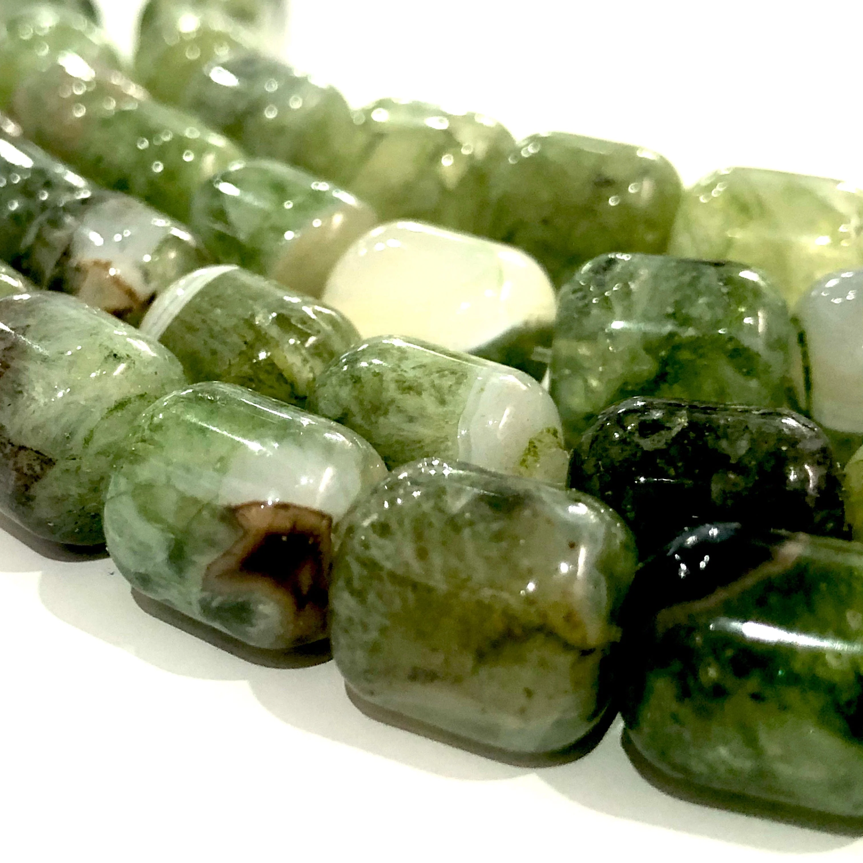 Moss Agate Natural Large Cylinder Beads 13mm, 30 Beads - Image 3
