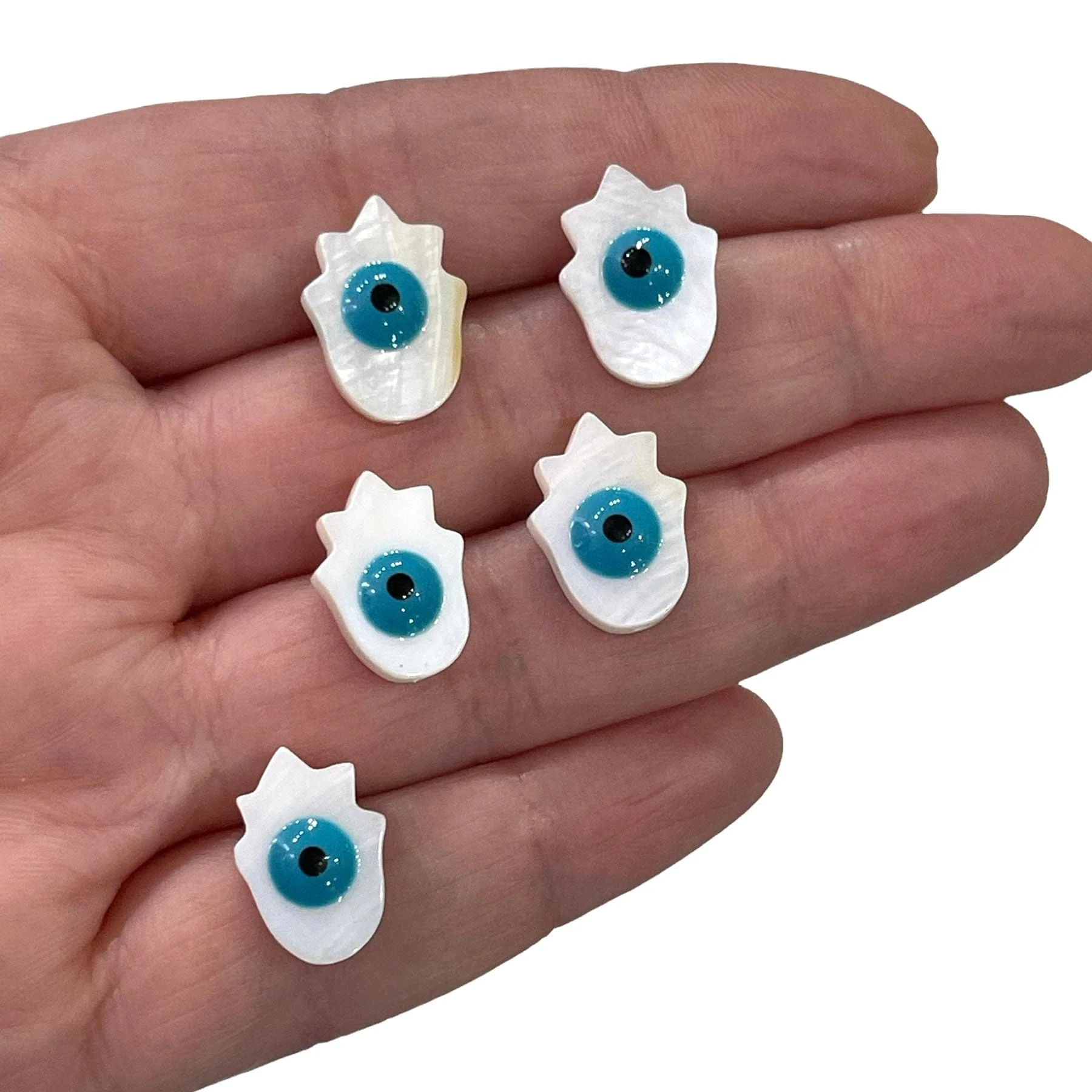 Mother Of Pearl Natural Hamsa Beads With Evil Eye, Holes Through Top, 5 Beads in a pack - Image 2