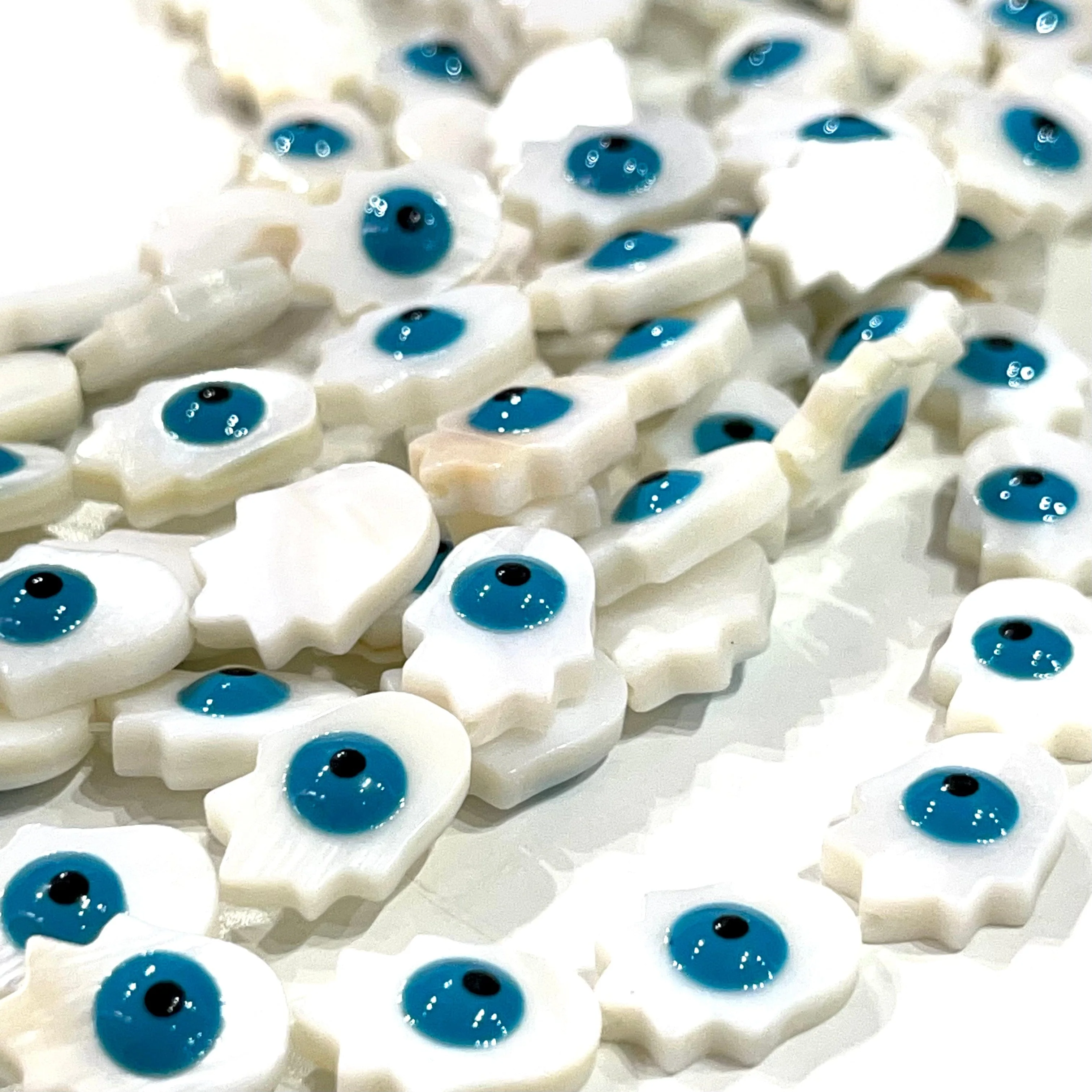 Mother Of Pearl Natural Hamsa Beads With Evil Eye, Holes Through Top, 5 Beads in a pack - Image 4