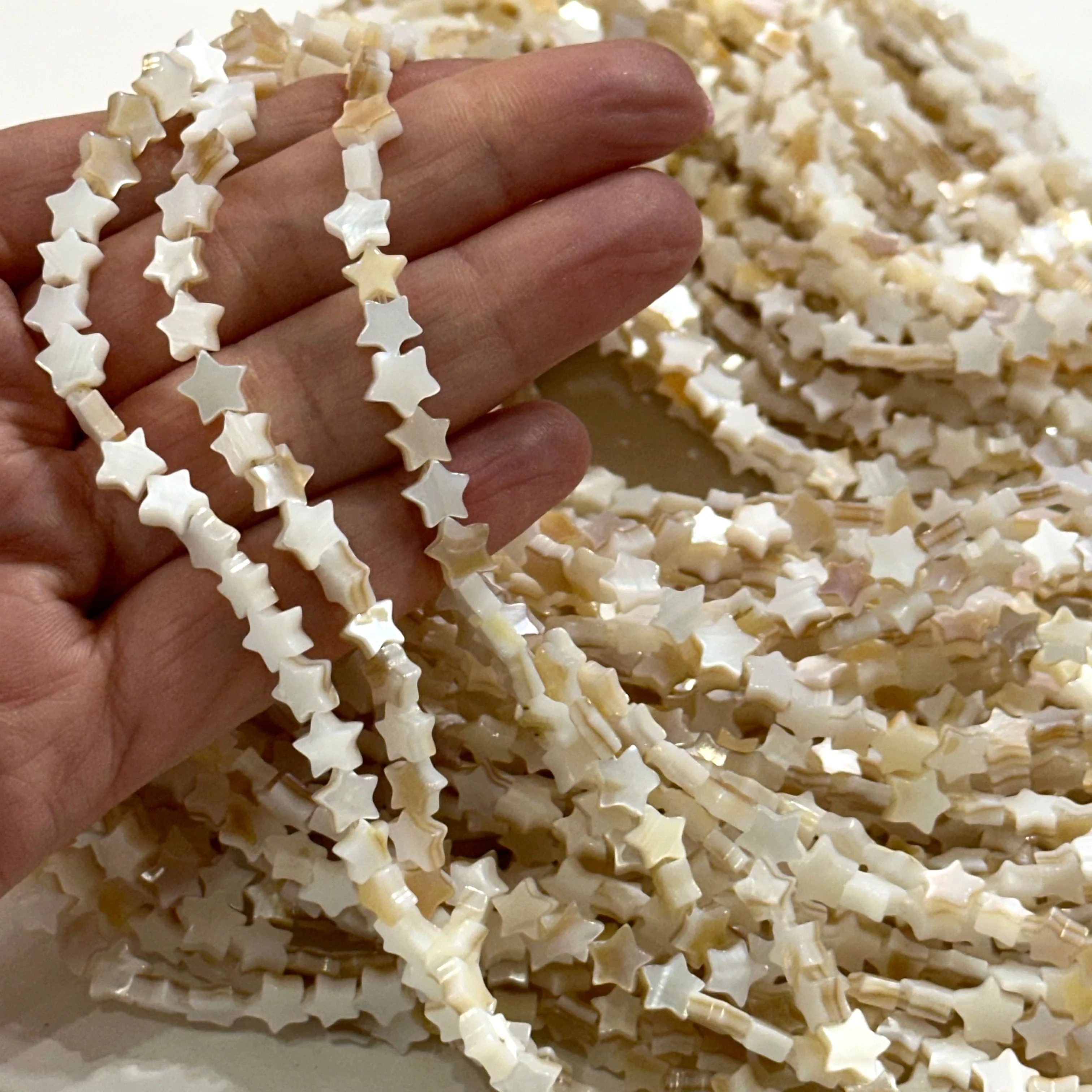 Mother Of Pearl Star 6mm Beads, Natural Mother of Pearl Star, 63 Beads Strand