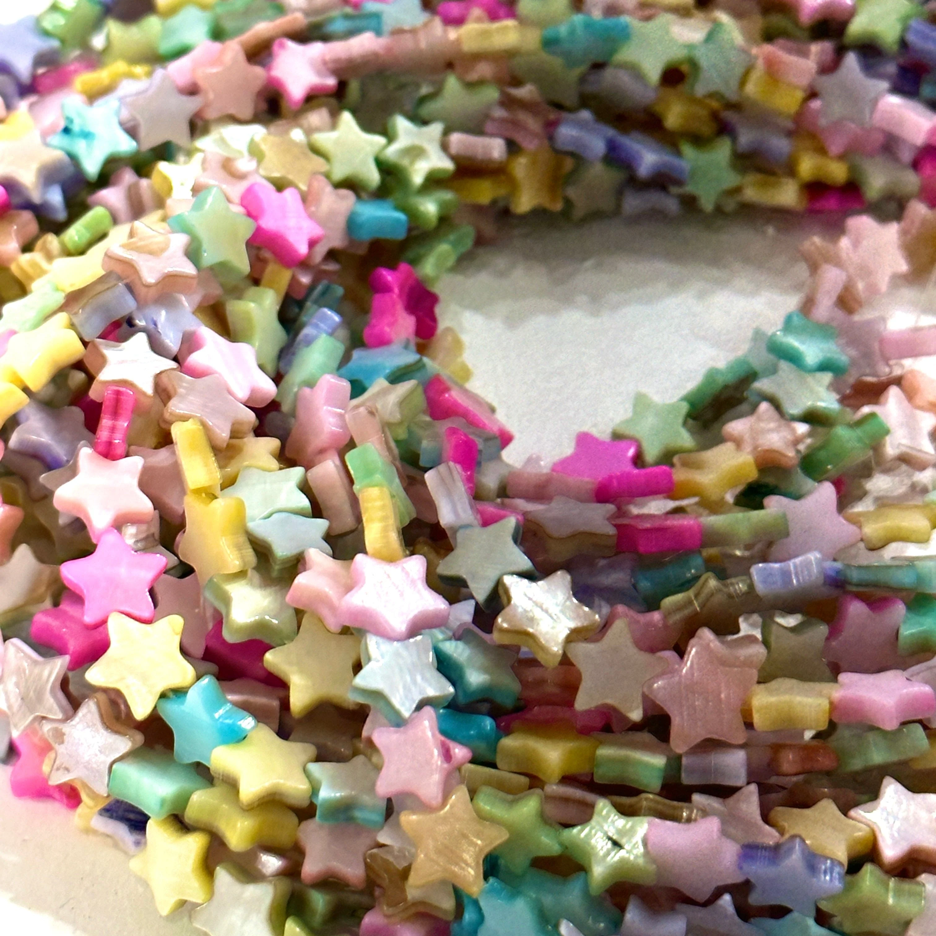 Mother Of Pearl Star 8mm Beads, Pastel Colored Star, 53 Beads Strand - Image 2