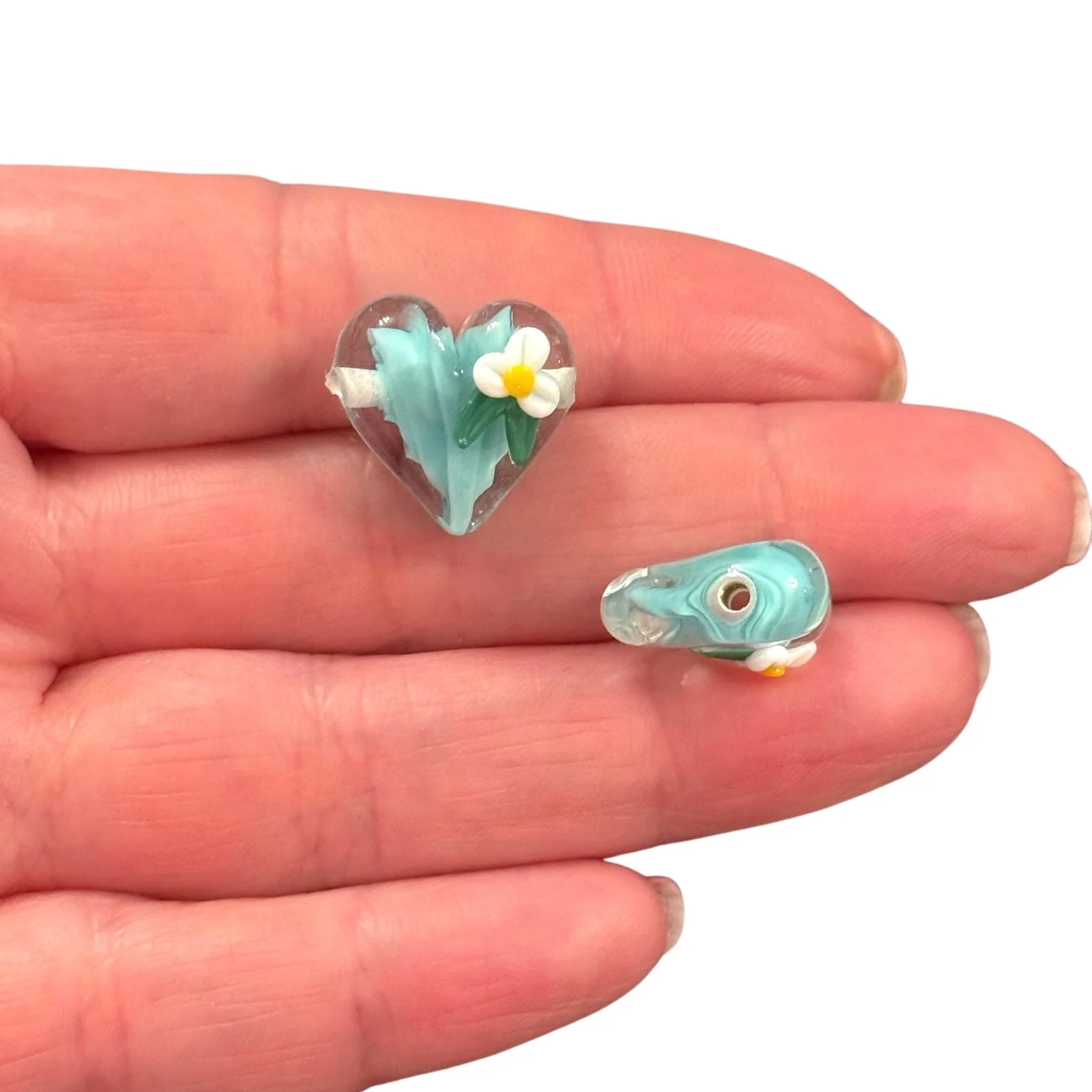 Murano Glass Love Blossom Heart Charm – Handmade Lampwork Charm - Image 2