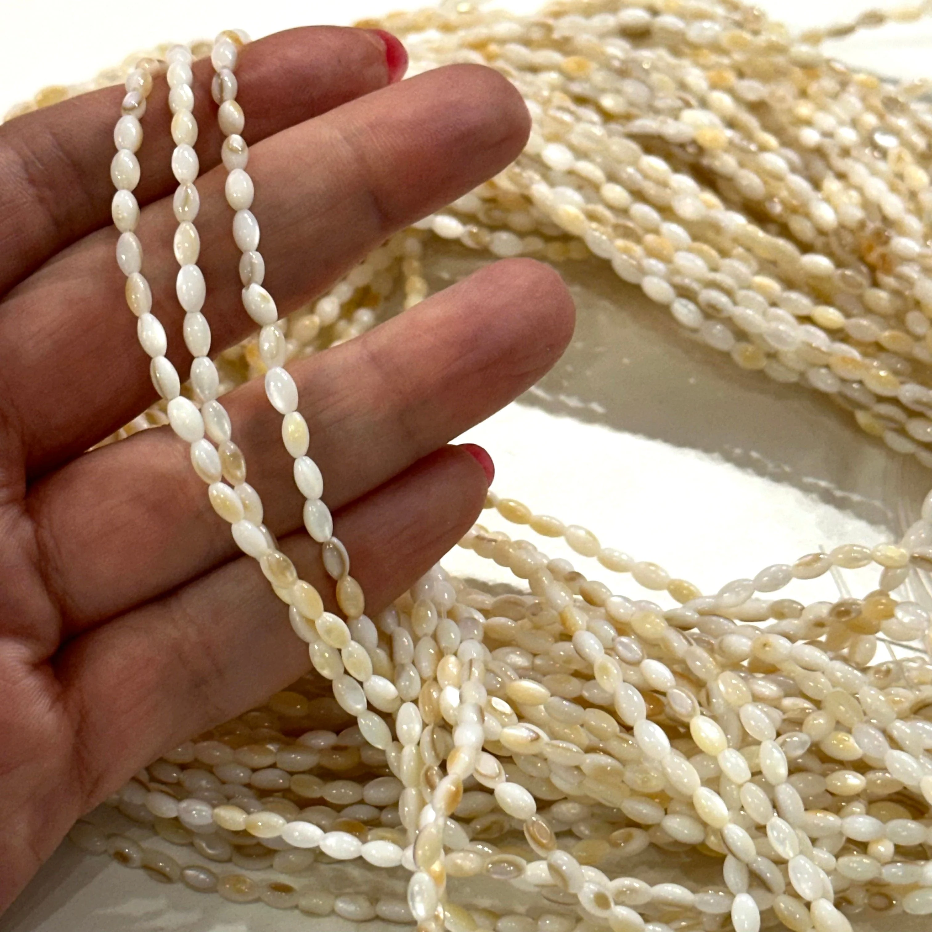 Natural Mother of Pearl Colored Rice Beads,15.5 Inches Strand