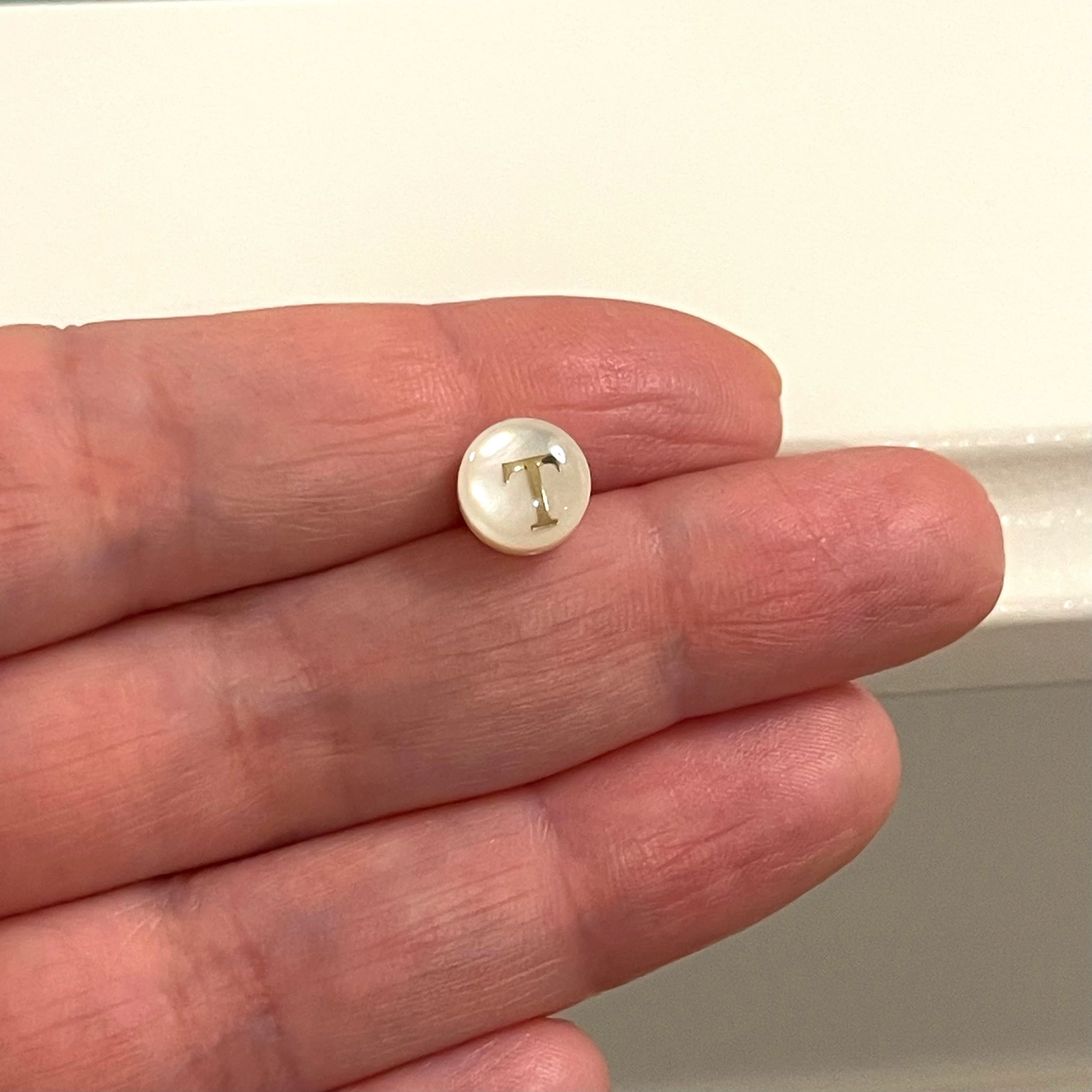 Natural Mother Of Pearl Vertical Hole Double-Sided Initial Charms - Image 20
