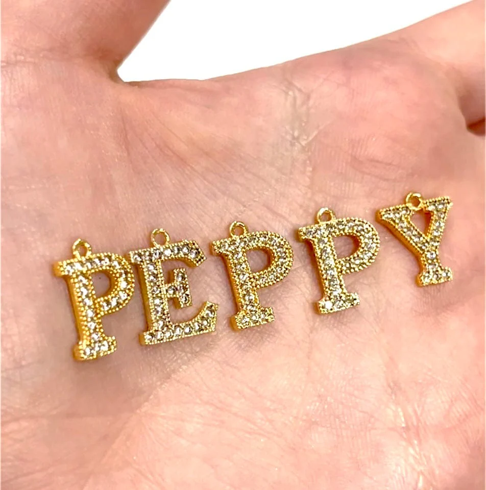 NEW!!! 24Kt Gold Plated Brass Micro Pave Initial Charms