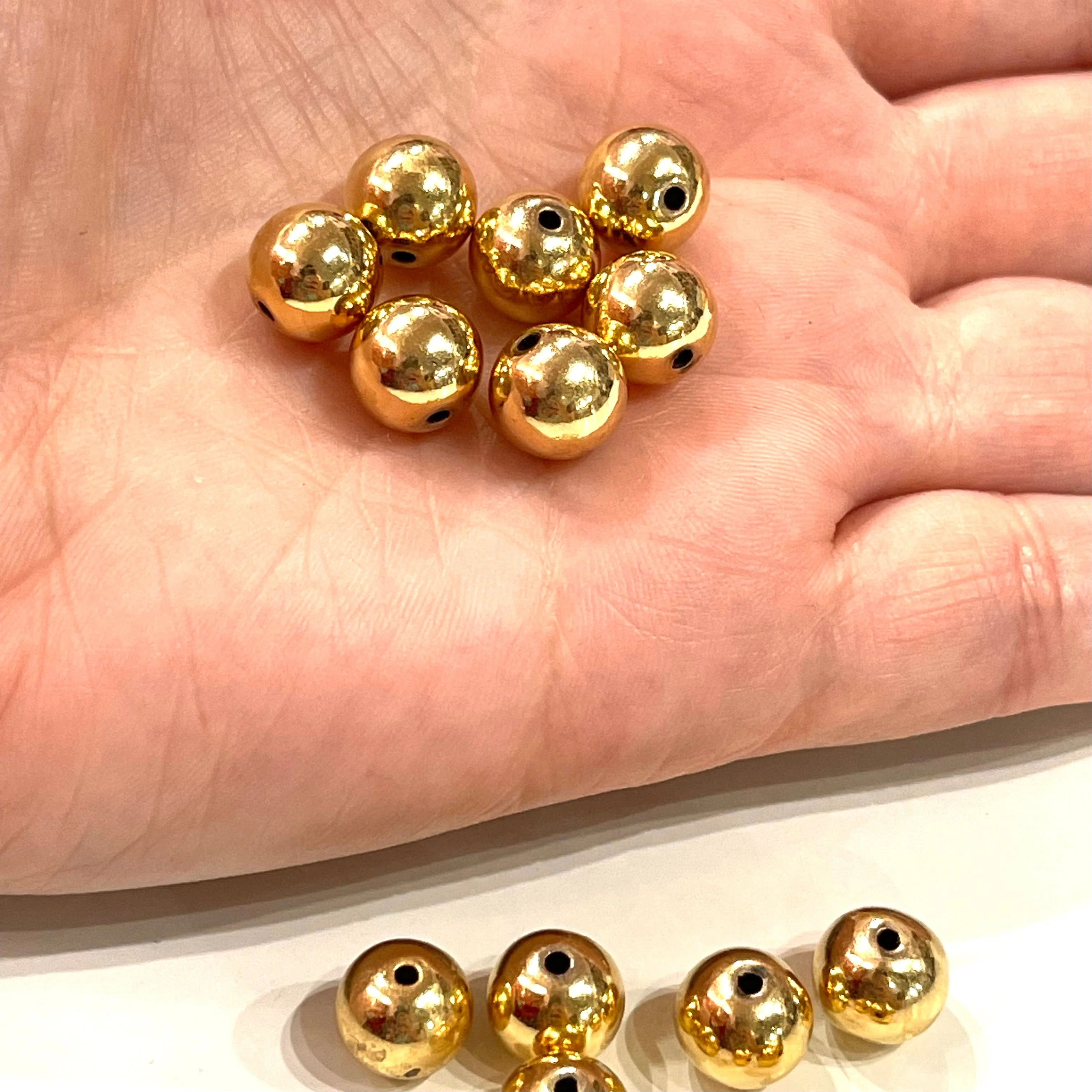 NEW! 24Kt Shiny Gold Plated 10mm Balls ,Gold Spacer Balls,Gold Spacer Beads, 10 pcs in a pack, - Image 2
