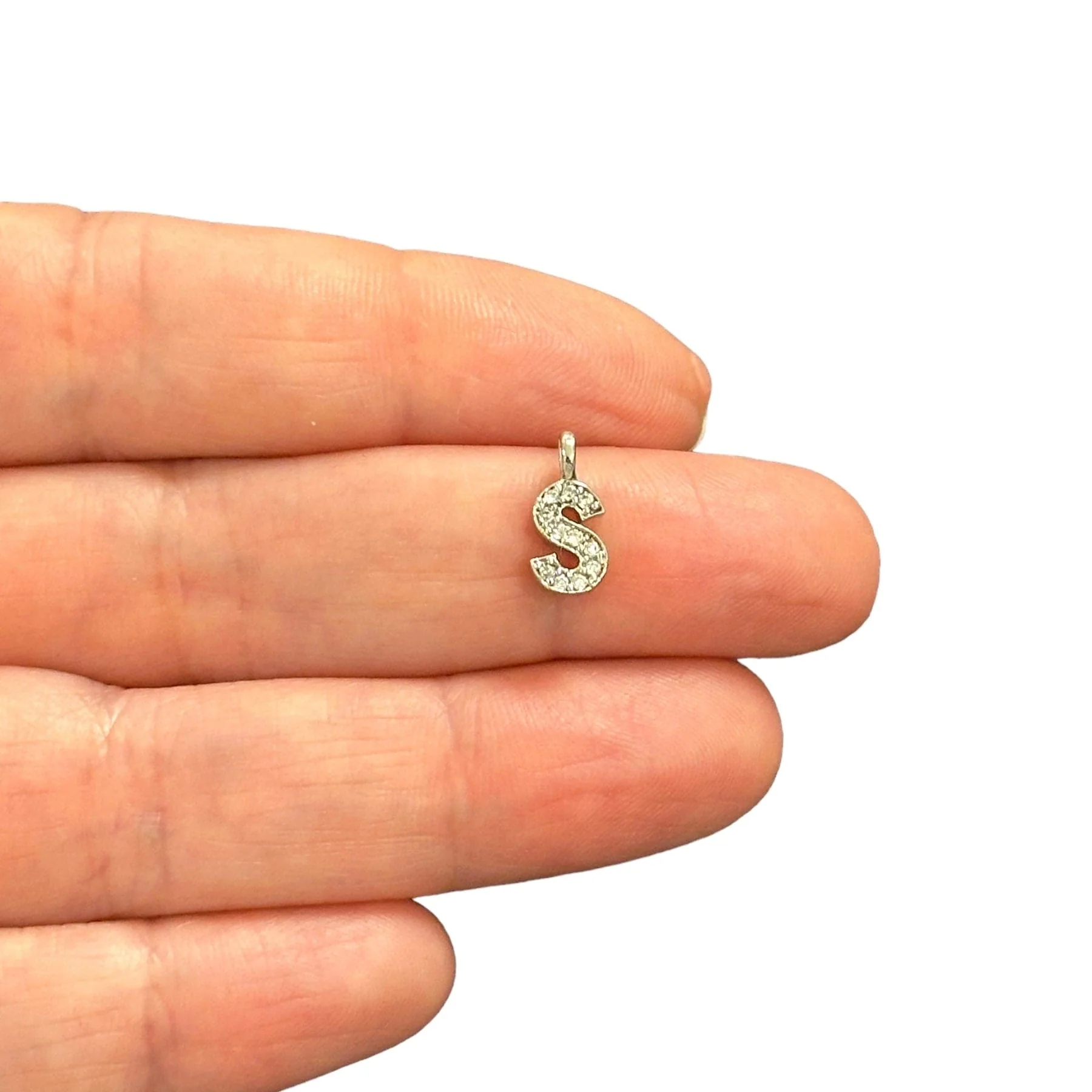 NEW!! Rhodium Plated Brass Micro Pave Initial Charms - Image 19