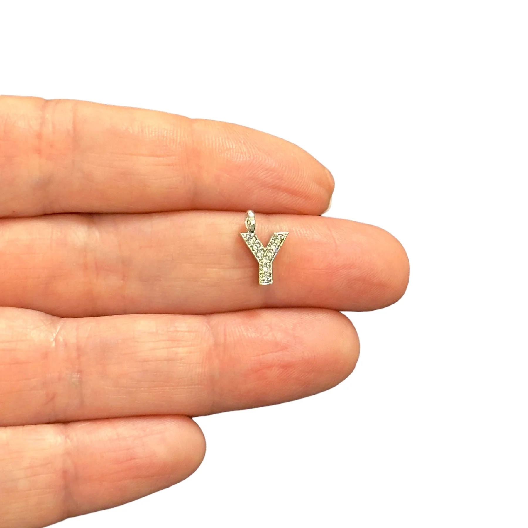 NEW!! Rhodium Plated Brass Micro Pave Initial Charms - Image 23