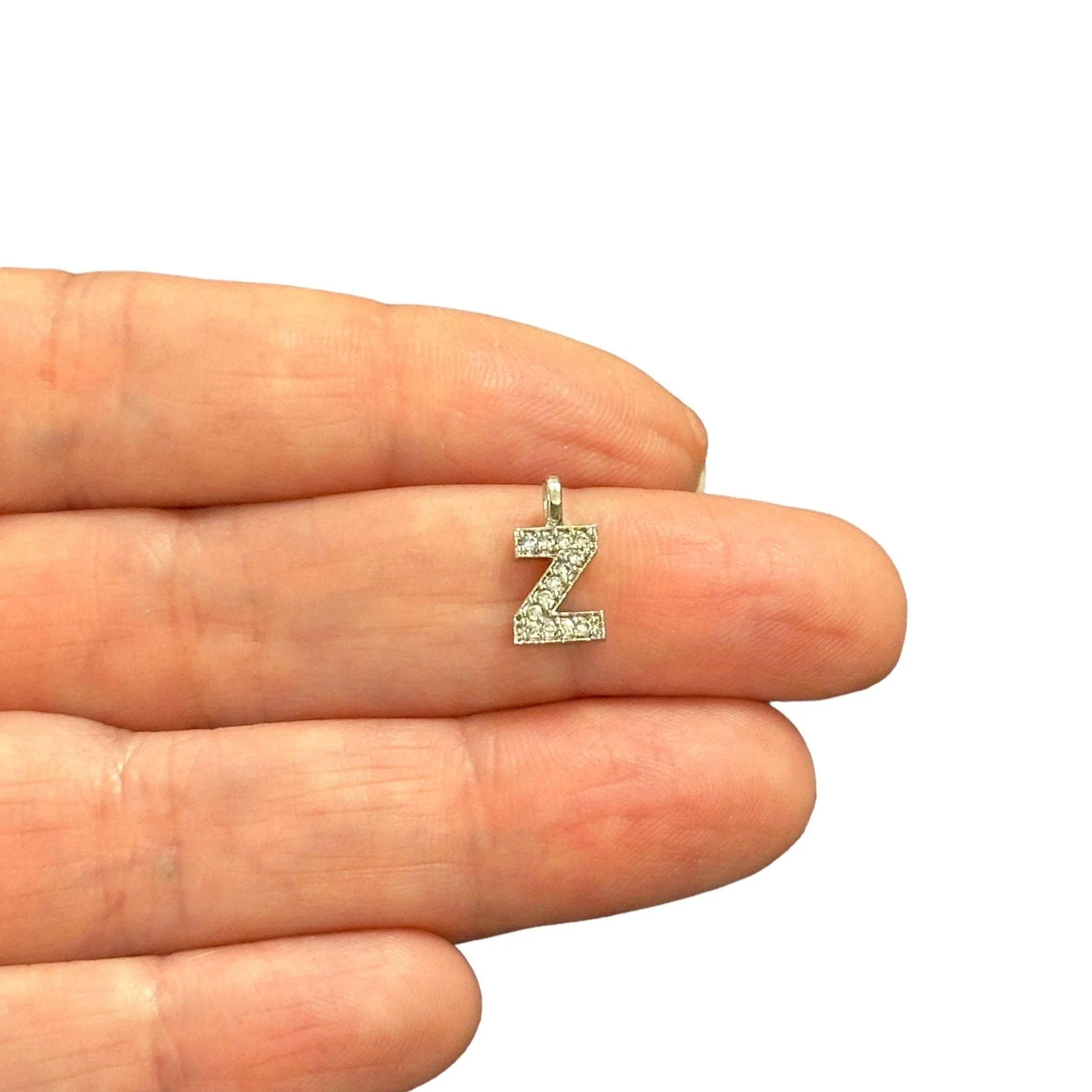 NEW!! Rhodium Plated Brass Micro Pave Initial Charms - Image 24