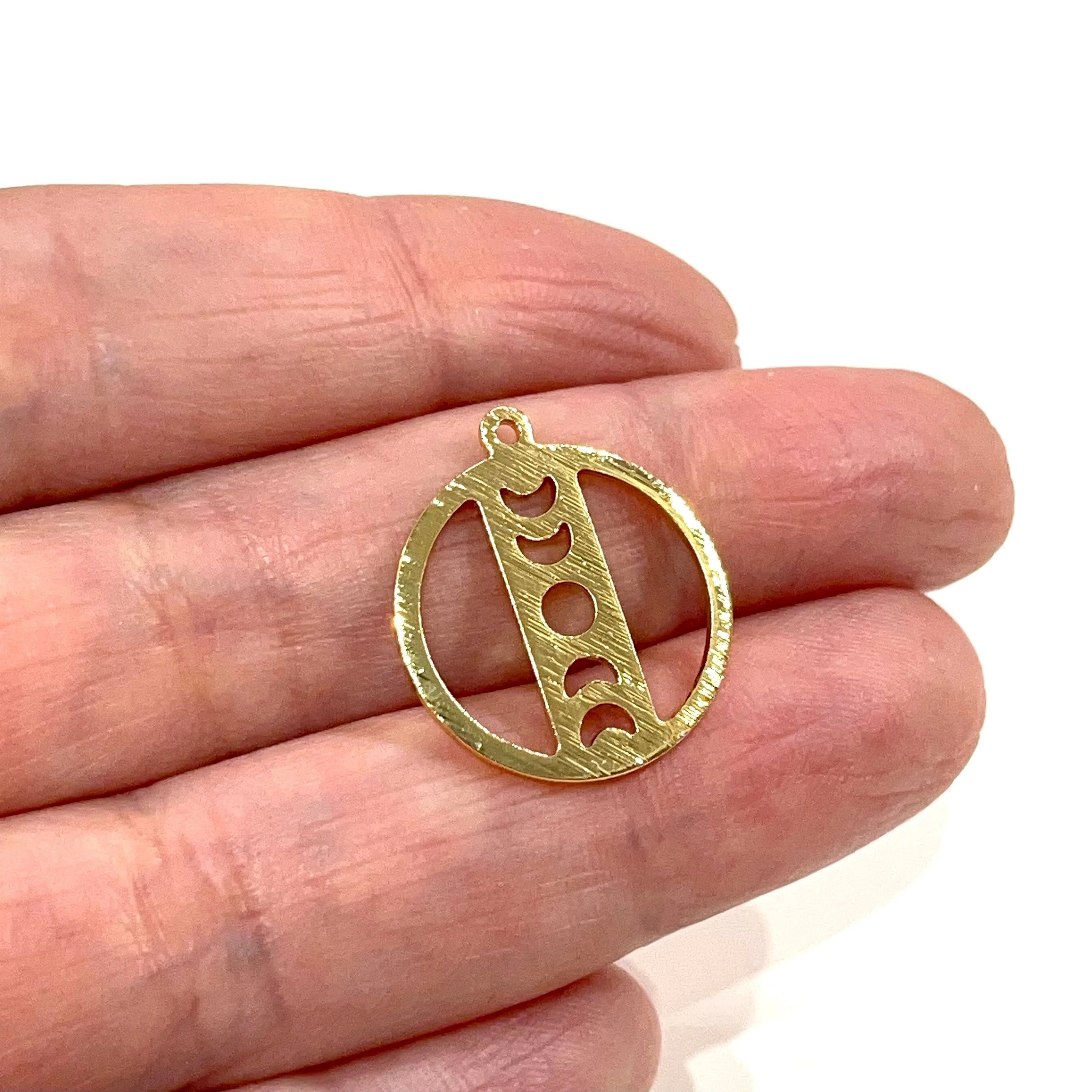 Phases of Moon 24K Gold Plated Textured Brass Pendant, Phases of Moon Gold Charm