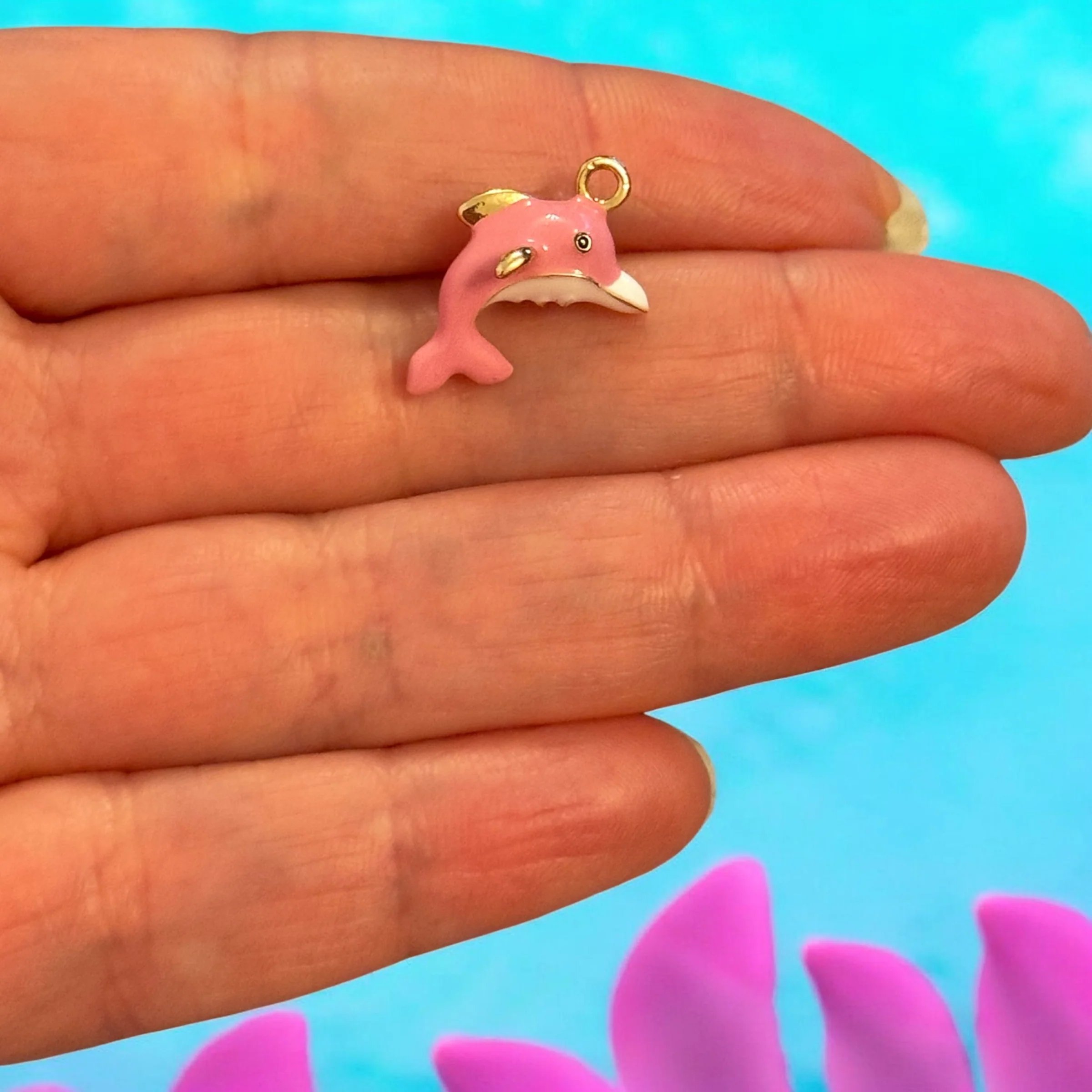 Pink Dolphin Enamel Charm, Cute Dolphin Pendant, Ocean Sea Life Charm