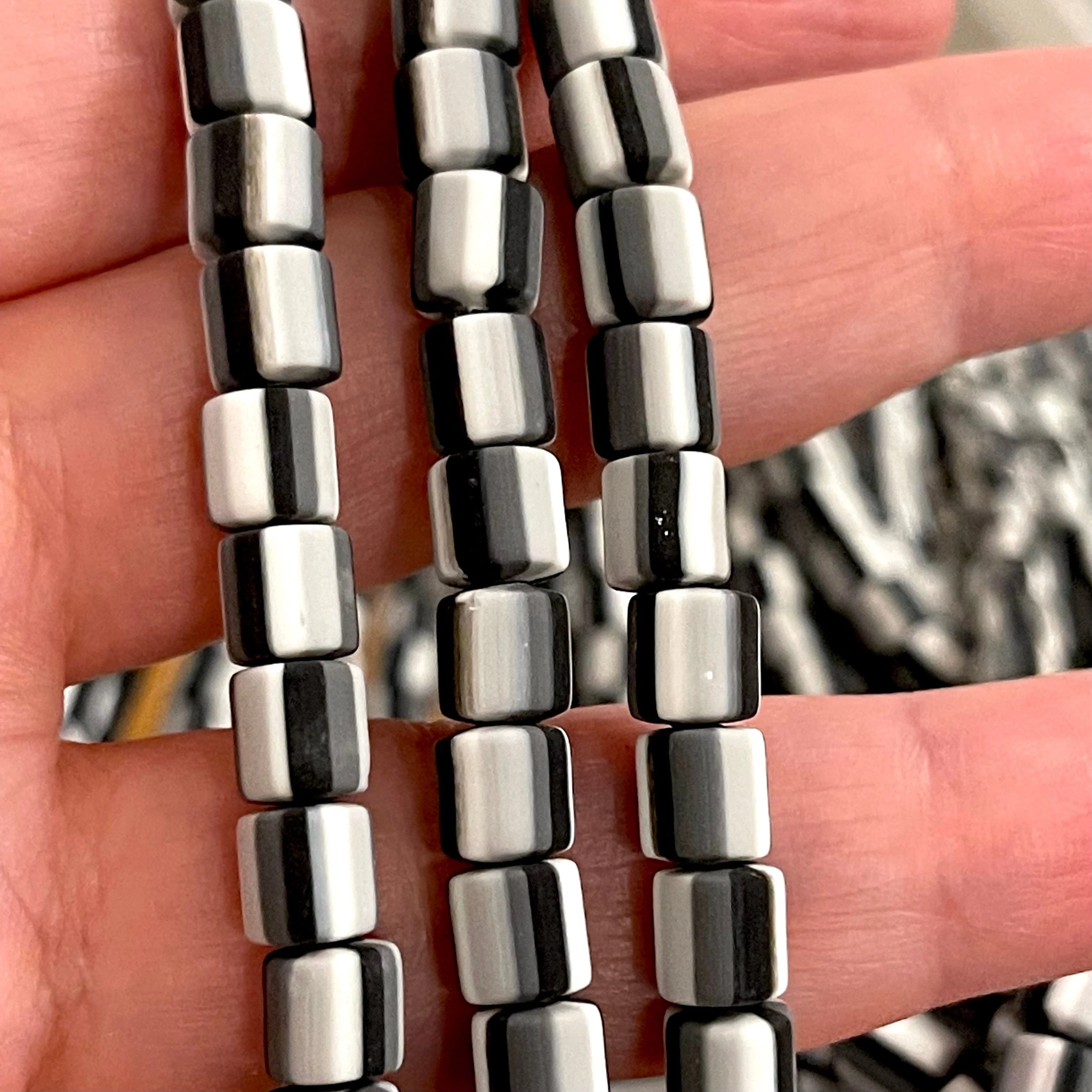 Black&White Stripped Polymer Clay 6x6mm Beads, 6mm Polymer Clay Spacers - Image 2