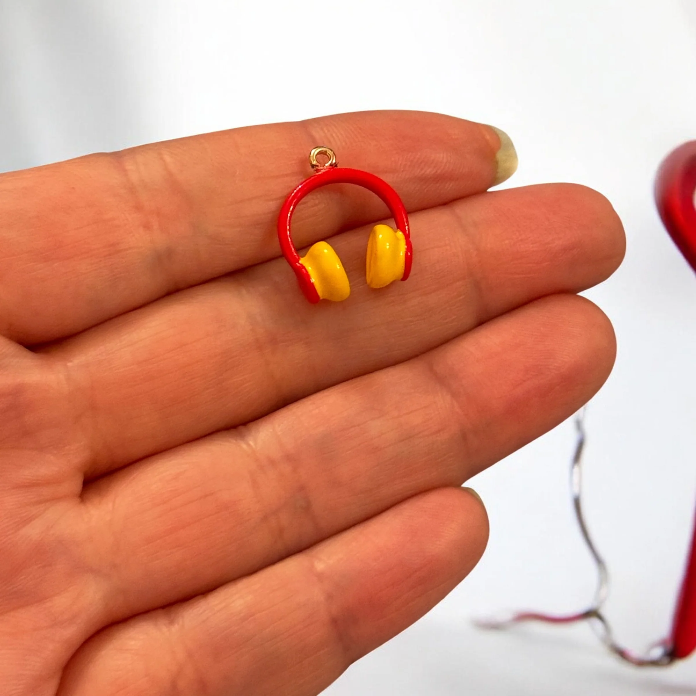 Red Headphones Enamel Charm, Music Headset Charm, DJ Headphones