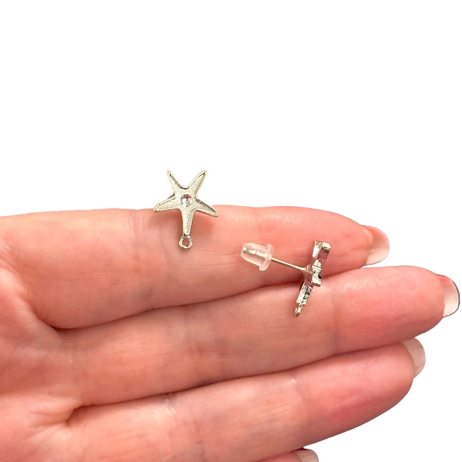 Rhodium Plated Brass Stud Earrings, 2 pcs in a pack, - Image 2