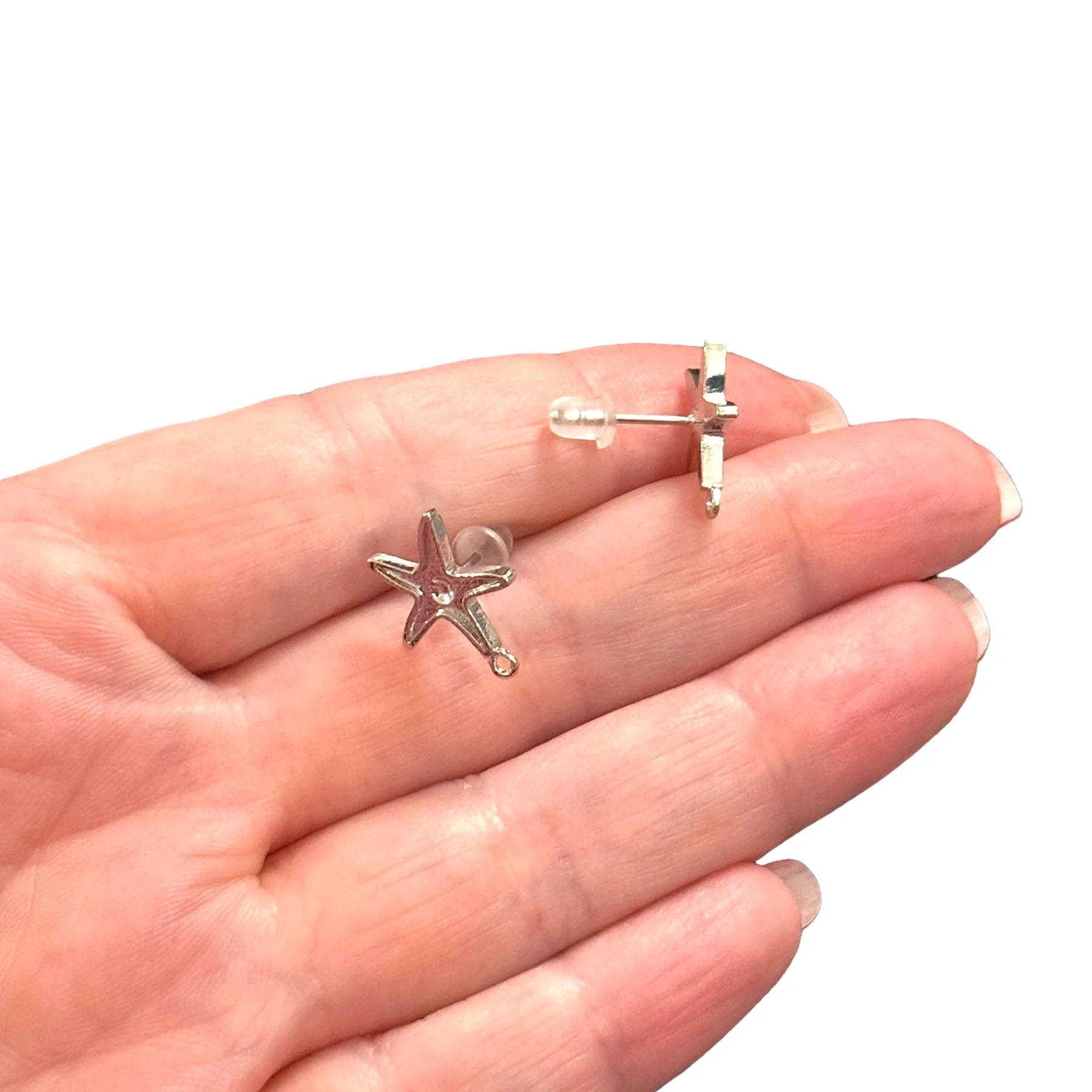 Rhodium Plated Brass Stud Earrings, 2 pcs in a pack, - Image 3
