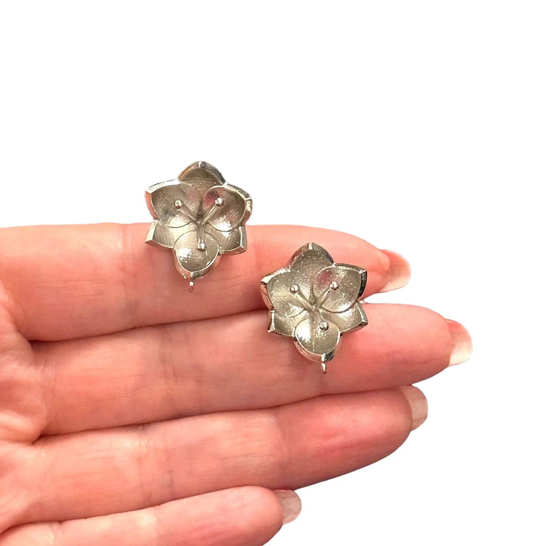 Rhodium Plated Brass Stud Earrings, 2 pcs in a pack,
