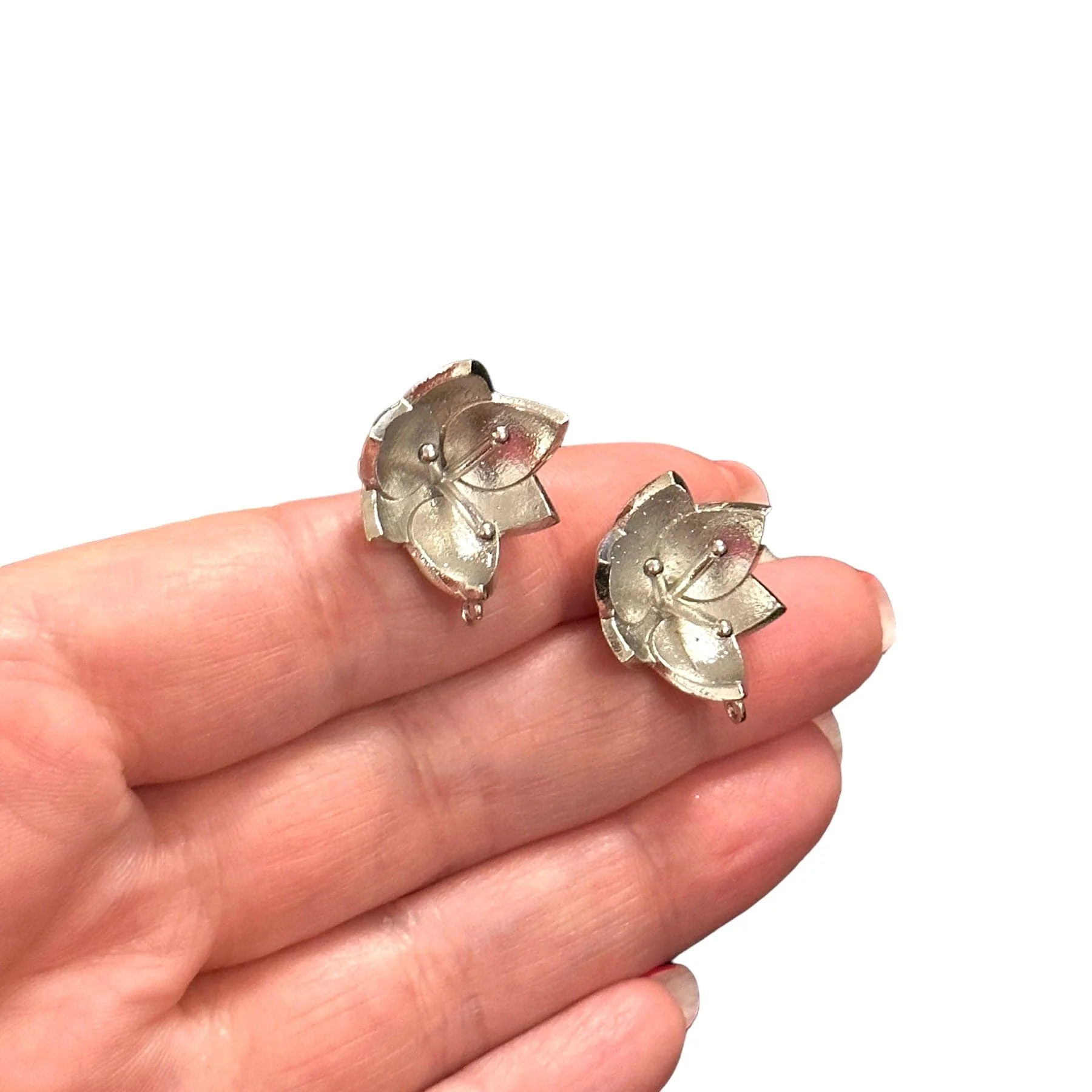 Rhodium Plated Brass Stud Earrings, 2 pcs in a pack, - Image 2