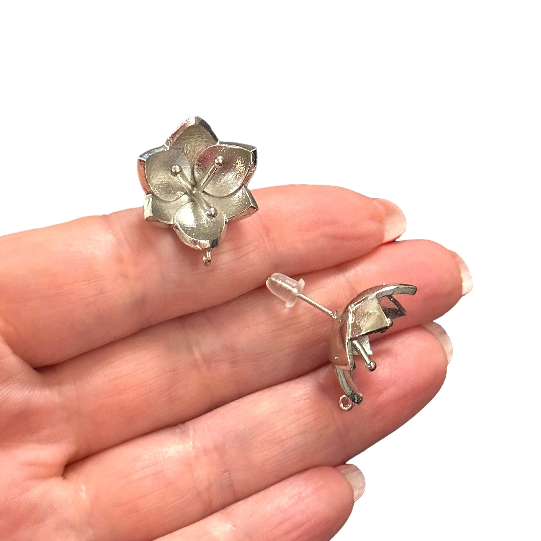 Rhodium Plated Brass Stud Earrings, 2 pcs in a pack, - Image 3