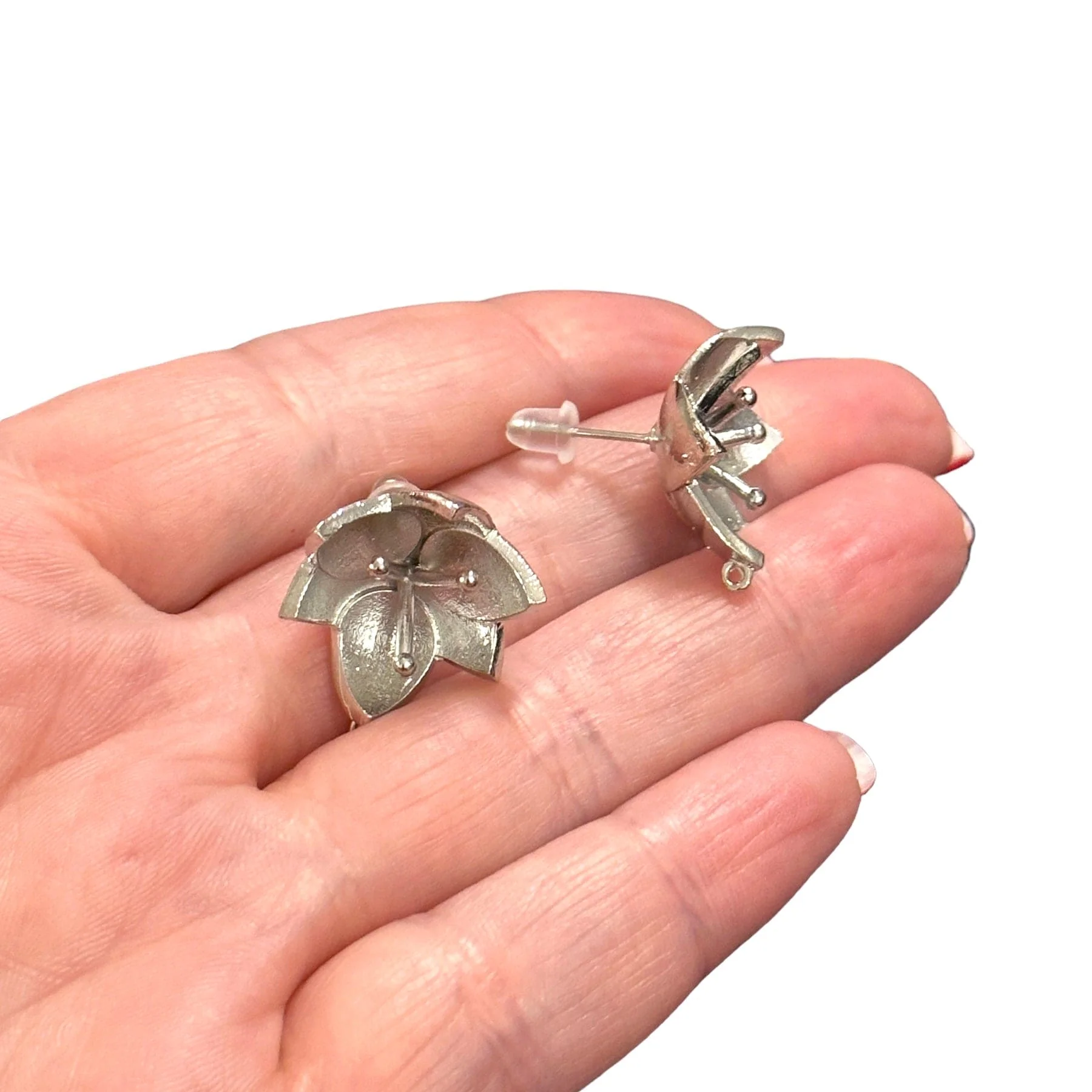 Rhodium Plated Brass Stud Earrings, 2 pcs in a pack, - Image 4
