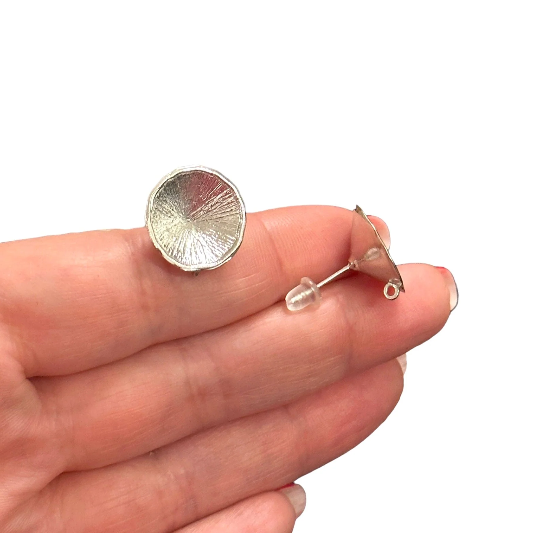 Rhodium Plated Brass Stud Earrings, 2 pcs in a pack, - Image 3