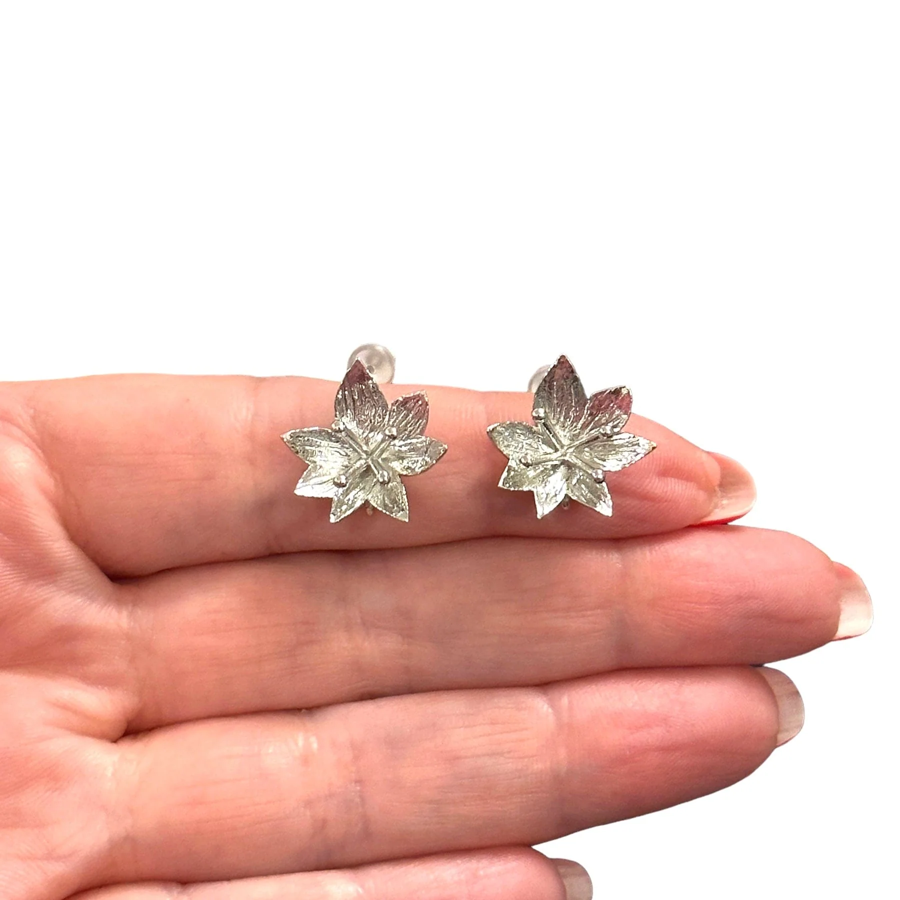 Rhodium Plated Brass Stud Earrings, 2 pcs in a pack, - Image 2