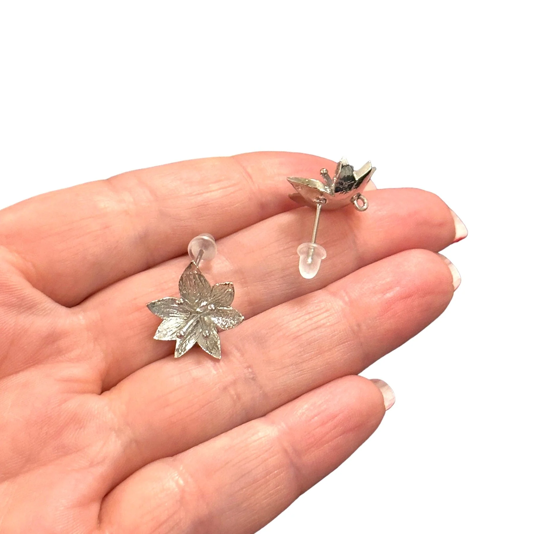 Rhodium Plated Brass Stud Earrings, 2 pcs in a pack, - Image 4