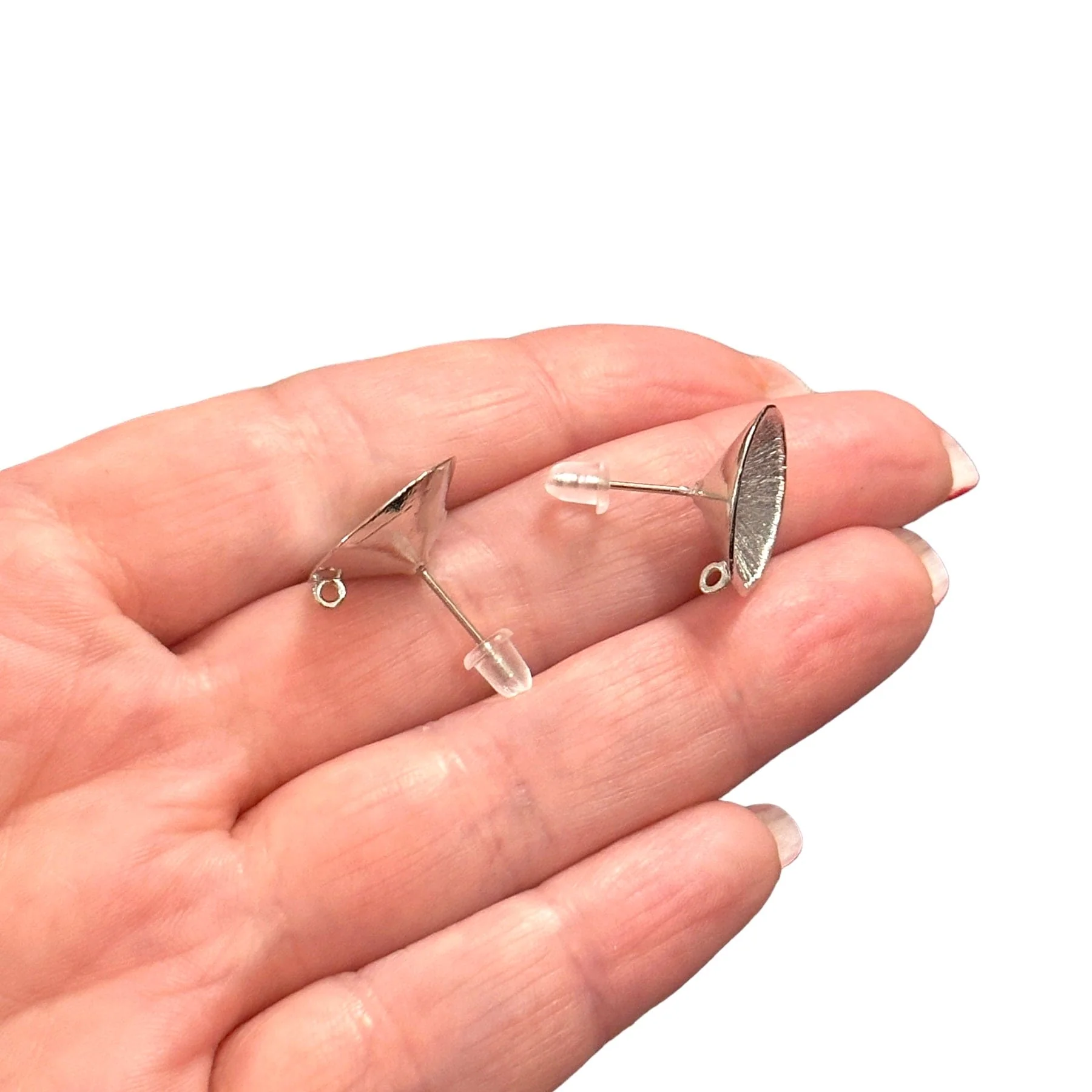 Rhodium Plated Brass Stud Earrings, 2 pcs in a pack, - Image 4