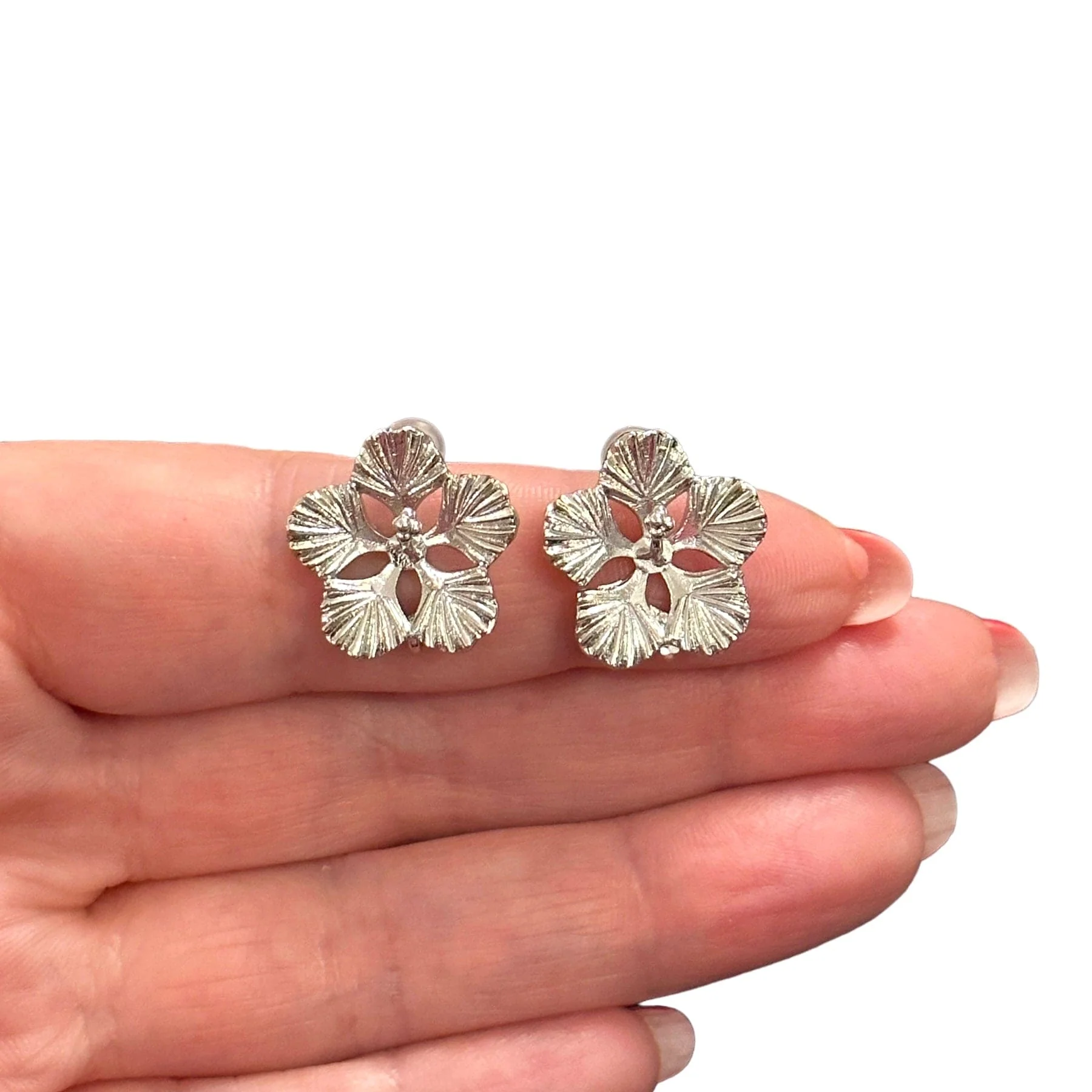 Rhodium Plated Brass Stud Earrings, 2 pcs in a pack, - Image 2