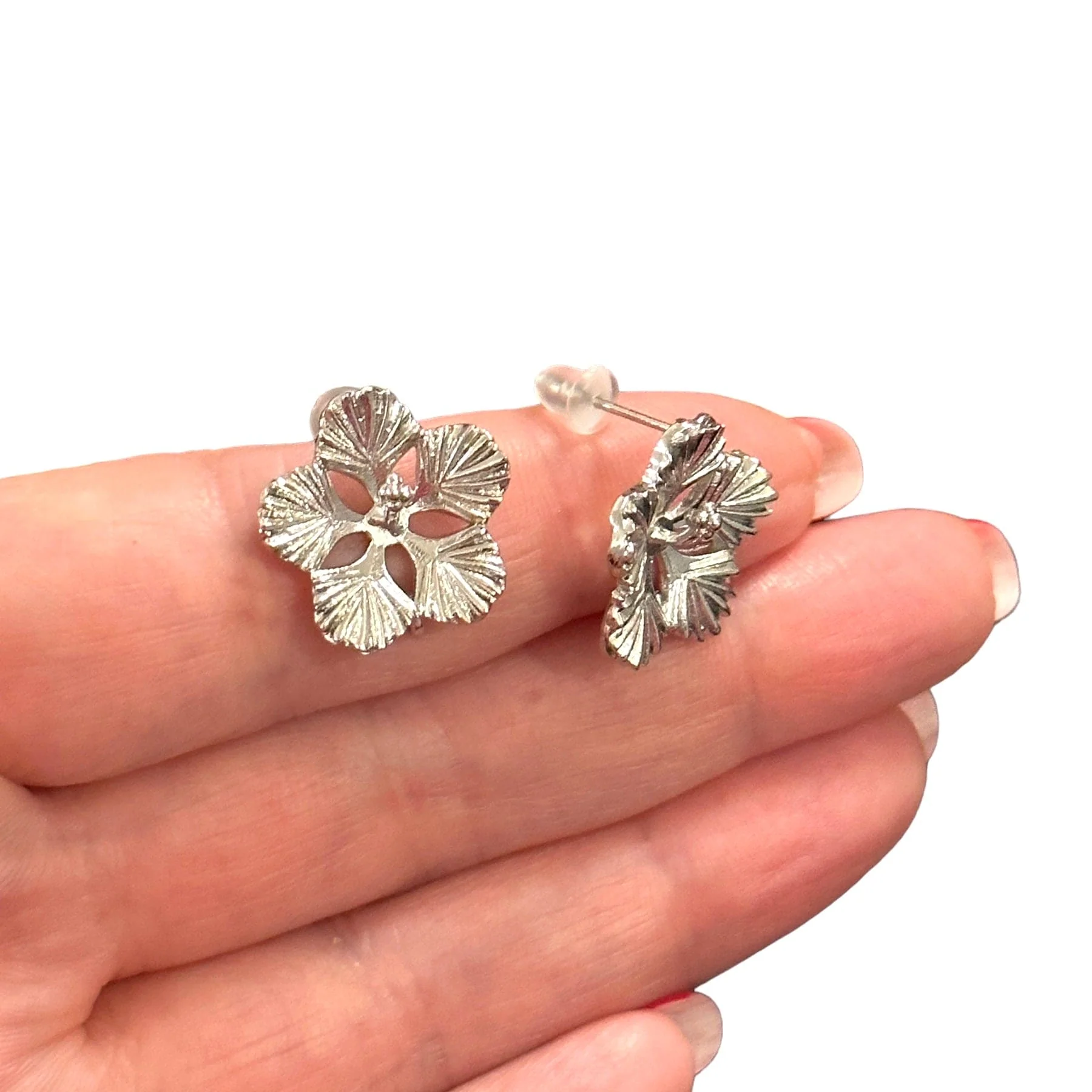 Rhodium Plated Brass Stud Earrings, 2 pcs in a pack, - Image 3