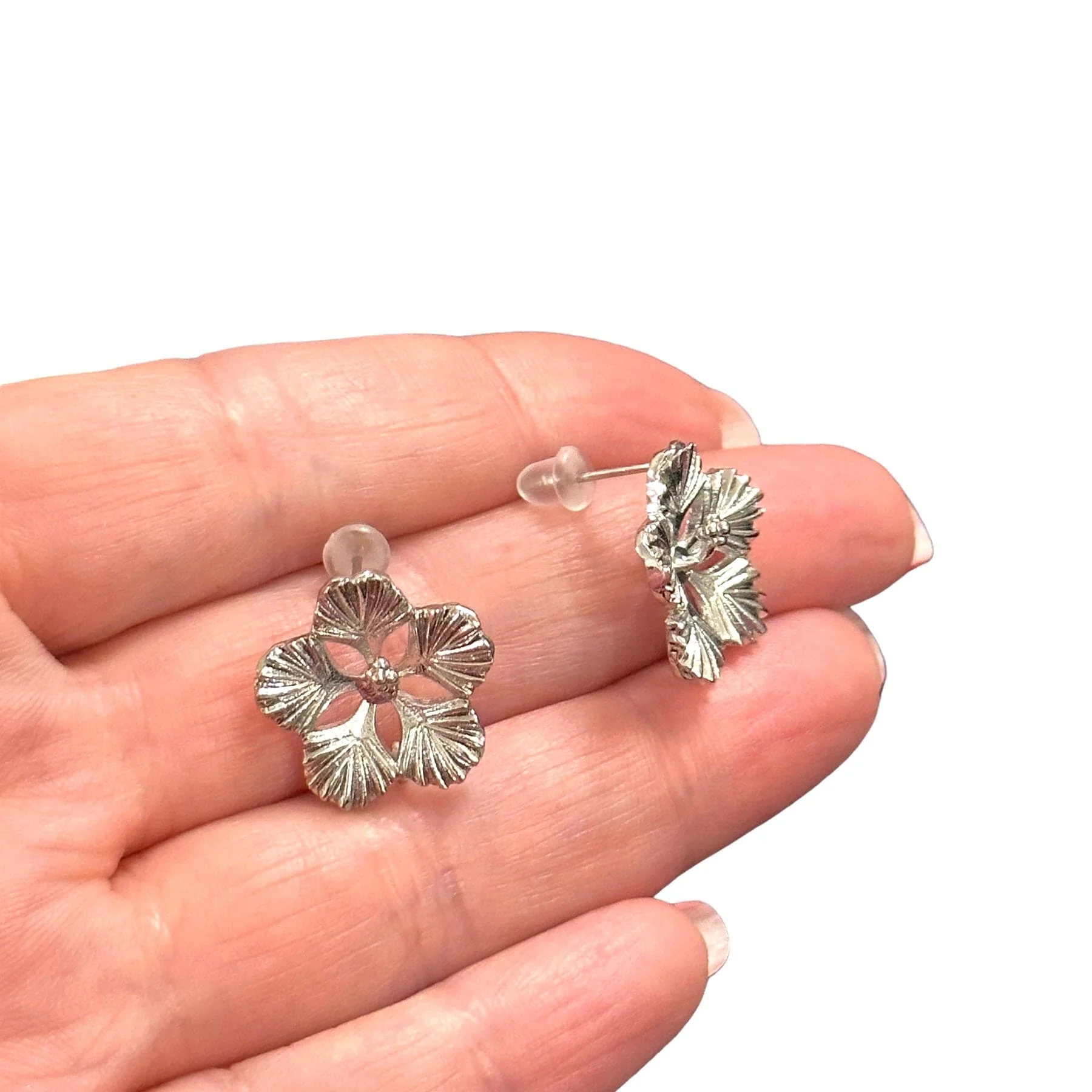 Rhodium Plated Brass Stud Earrings, 2 pcs in a pack, - Image 4