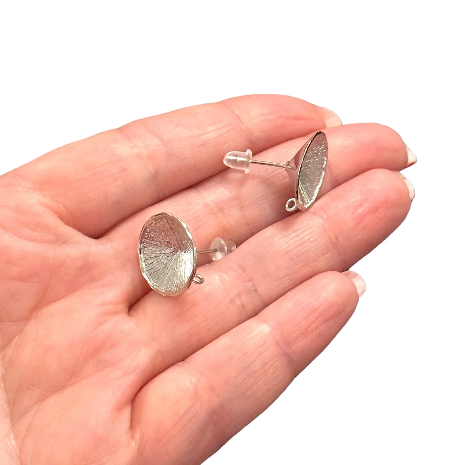 Rhodium Plated Brass Stud Earrings, 2 pcs in a pack, - Image 5